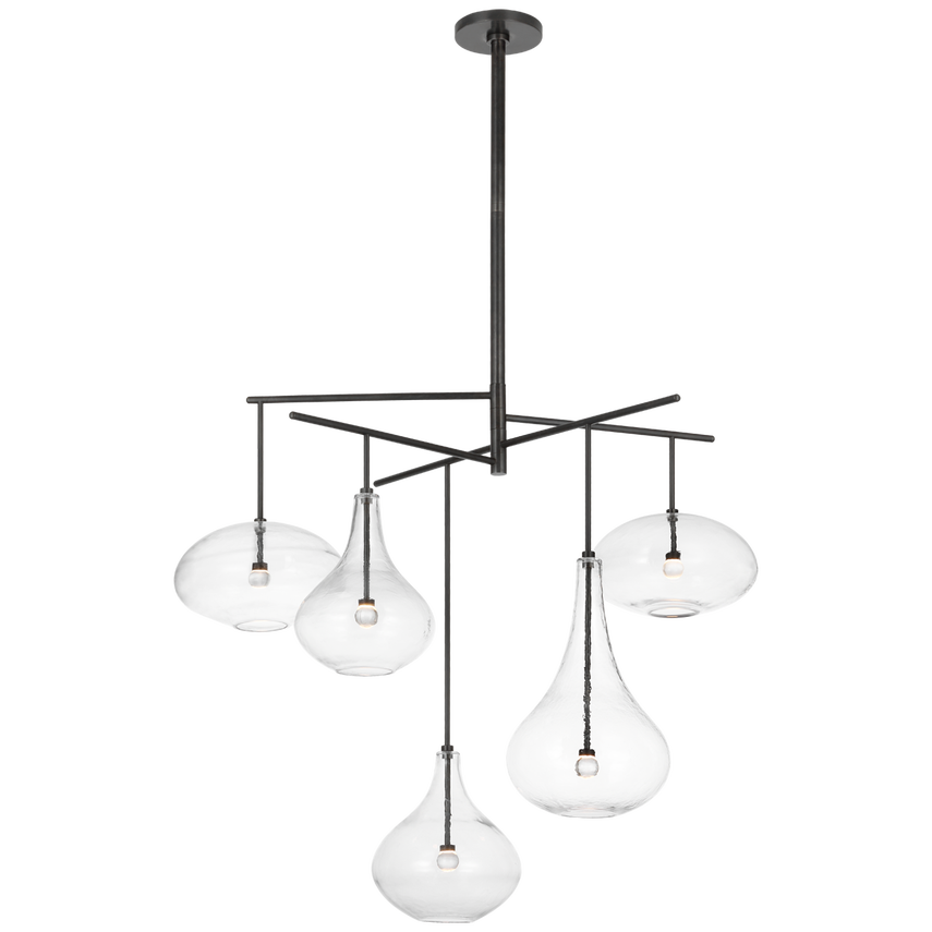 Featuring Lomme XL Chandelier by Visual Comfort at Amethyst Home. The Lomme by Champalimaud showcases poetic silhouettes with hand-blown clear glass shades in the form of water droplets. These are gracefully suspended from gunmetal, nickel, or brass armatures in two types of chandeliers or as a single pendant and are beautiful both lit and unlit—inspirational .  Amethyst Home provides interior design, new home construction design consulting, vintage area rugs, and lighting in the Tampa metro area.