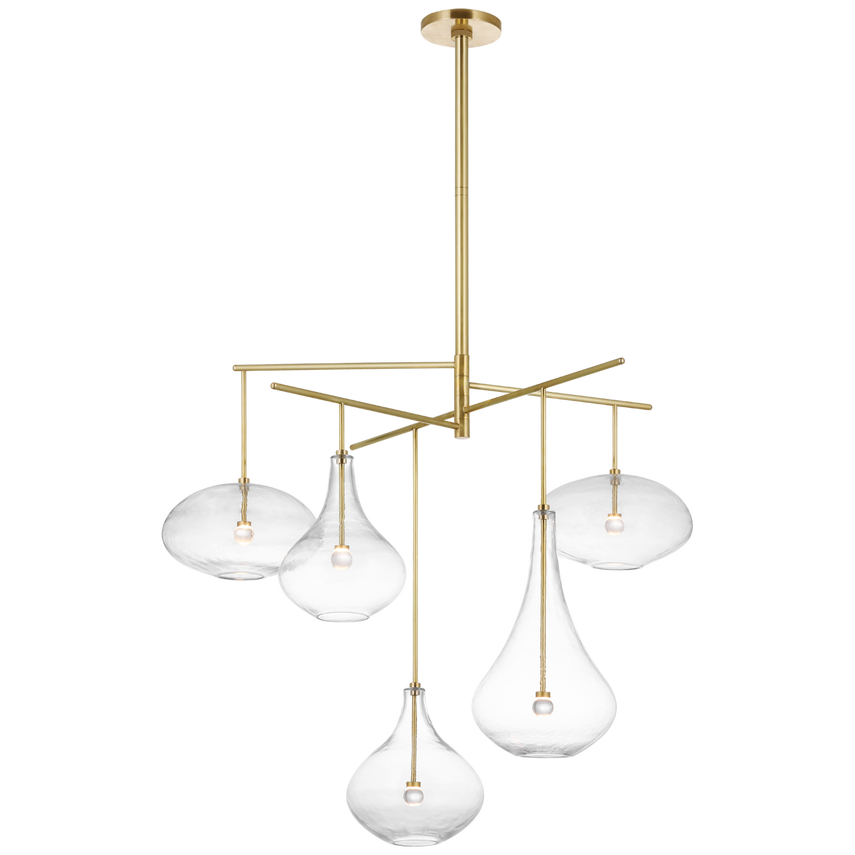 Featuring Lomme XL Chandelier by Visual Comfort at Amethyst Home. The Lomme by Champalimaud showcases poetic silhouettes with hand-blown clear glass shades in the form of water droplets. These are gracefully suspended from gunmetal, nickel, or brass armatures in two types of chandeliers or as a single pendant and are beautiful both lit and unlit—inspirational .  Amethyst Home provides interior design, new home construction design consulting, vintage area rugs, and lighting in the Tampa metro area.