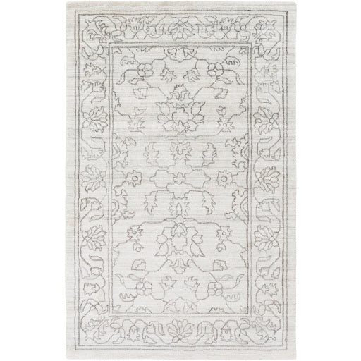 Featuring Hightower Cream Hand-Knotted Rug by Surya at Amethyst Home. The Hightower Collection showcases traditional inspired designs that exemplify timeless styles of elegance, comfort, and sophistication. With their Hand-Knotted construction, these rugs provide a durability that can not be found in other handmade constructions, and boasts the ability.  Amethyst Home provides interior design, new home construction design consulting, vintage area rugs, and lighting in the Winter Garden metro area.