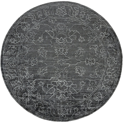 Featuring Hightower Charcoal Hand-Knotted Rug by Surya at Amethyst Home. The Hightower Collection showcases traditional inspired designs that exemplify timeless styles of elegance, comfort, and sophistication. With their Hand-Knotted construction, these rugs provide a durability that can not be found in other handmade constructions, and boasts the abi.  Amethyst Home provides interior design, new home construction design consulting, vintage area rugs, and lighting in the Salt Lake City metro area.