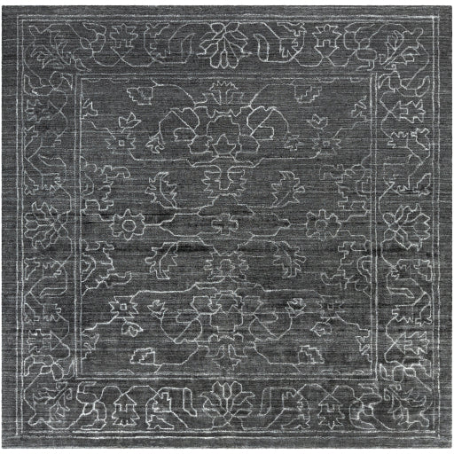Featuring Hightower Charcoal Hand-Knotted Rug by Surya at Amethyst Home. The Hightower Collection showcases traditional inspired designs that exemplify timeless styles of elegance, comfort, and sophistication. With their Hand-Knotted construction, these rugs provide a durability that can not be found in other handmade constructions, and boasts the ability .  Amethyst Home provides interior design, new home construction design consulting, vintage area rugs, and lighting in the San Diego metro area.