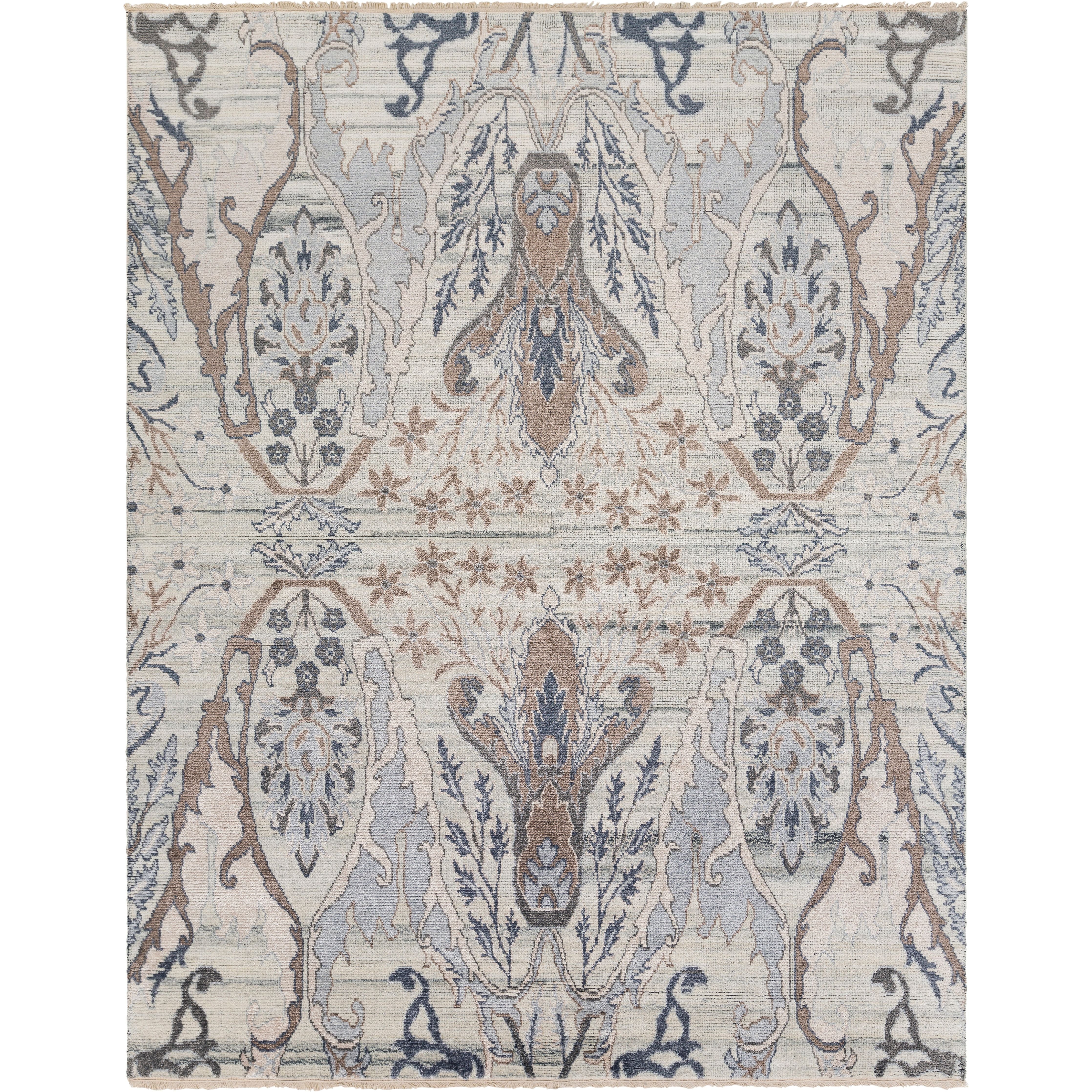 Featuring Kushal Hand-Knotted Rug by Surya at Amethyst Home. This beautiful and timeless Kushal Handmade Rug is the perfect way to add a touch of class to any room in your home. The updated traditional style with its high pile, wool and viscose blend, hand-knotted construction, and fringe detail create a luxurious look that will never go out of style. Thi.  Amethyst Home provides interior design, new home construction design consulting, vintage area rugs, and lighting in the Alpharetta metro area.