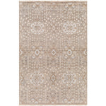 Featuring Kushal Dolores Hand-Knotted Rug by Surya at Amethyst Home. The Kushal Dolores rug is a stylish vintage-inspired piece crafted from a blend of soft viscose and wool. The lush taupe tones, contrasted with ice blues, creates a bright and bold statement for any living or dining room. The perfect addition for any interior, the Kushal Rug will bring a touch of class to y. Amethyst Home provides interior design, new construction, custom furniture, and area rugs in the Austin metro area KUS-2303