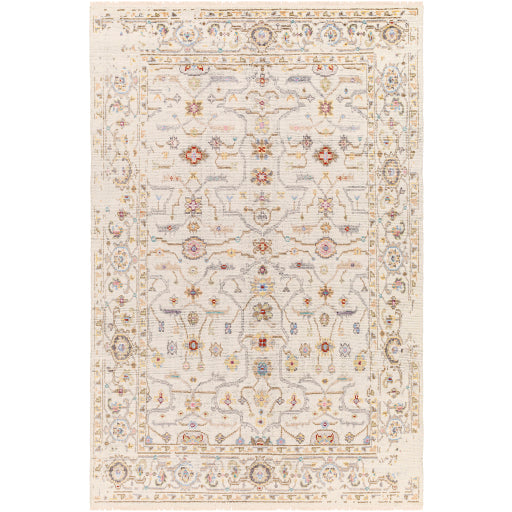 Featuring Kushal Freya Hand-Knotted Rug by Surya at Amethyst Home. The Kushal Freya rug is a stylish vintage-inspired piece crafted from a blend of soft viscose and wool. The lush cream tones, contrasted with pastel highlights, creates a bright and bold statement for any bedroom. The perfect addition for any interior, the Kushal Rug will bring a touch of class to your h. Amethyst Home provides interior design, new construction, custom furniture, and area rugs in the Des Moines metro area. KUS-2306