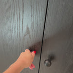 Expertly crafted from oak veneer, the Renaud 3-door cabinet offers a sleek and stylish storage solution. Its solid construction provides durability, while its charcoal finish adds a touch of sophistication. With three spacious compartments, this cabinet ensures ample space to organize and declutter your room. Amethyst Home provides interior design, new home construction design consulting, vintage area rugs, and lighting in the Washington metro area.