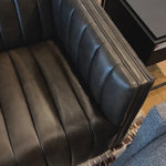 Luxurious top-grain leather seating takes on a deep brown hue with dramatic channeling, for trend-forward texture and sumptuous sit.Overall Dimensions: 88"W x 35"L x 26.50"H Amethyst Home provides interior design, new home construction design consulting, vintage area rugs, and lighting in the Laguna Beach metro area.