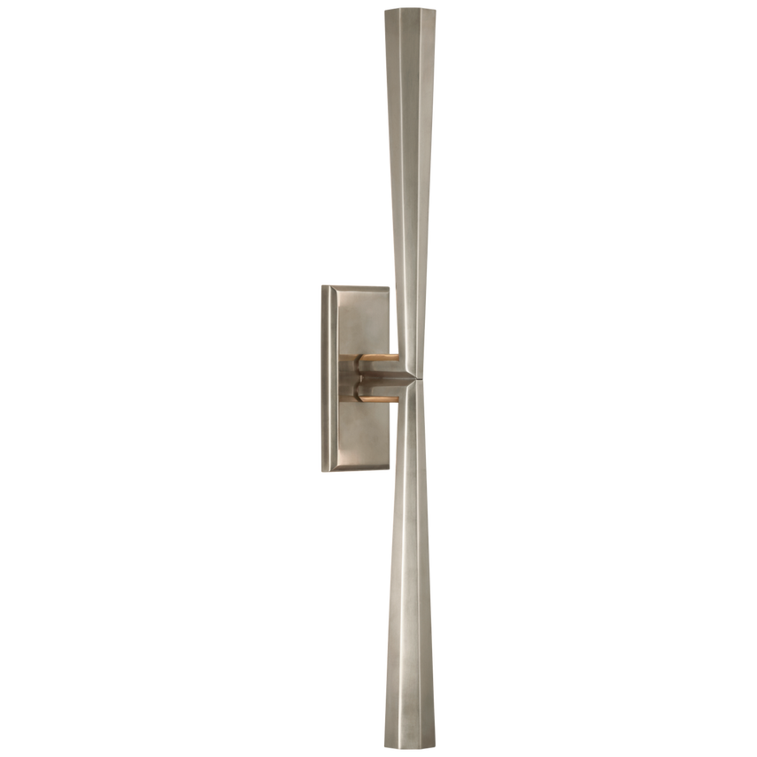 Featuring Galahad Linear Sconce by Visual Comfort at Amethyst Home. Eye-catching sleek metal lines define the Galahad by Thomas O'Brien. The minimalist aesthetic is at once modern and timeless, spanning sconces, chandeliers, and lanterns. Crafted from solid sculpted and welded brass, the refined fixtures will add a soft glow to rooms.Overall Dimensions:.  Amethyst Home provides interior design, new home construction design consulting, vintage area rugs, and lighting in the Laguna Beach metro area.