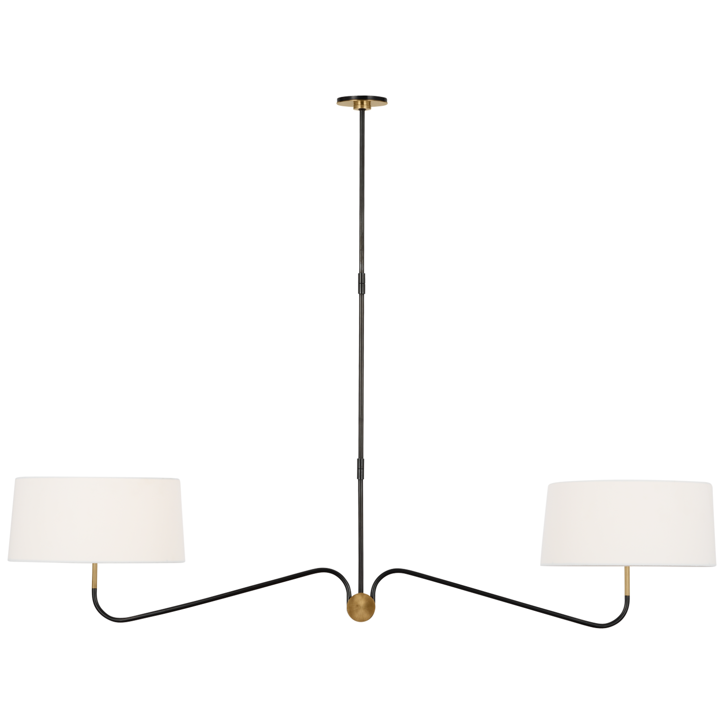 Featuring Canto 68" Linear Chandelier by Visual Comfort at Amethyst Home. Introducing the Canto 68" Linear Chandelier, a modern and artistic lighting piece that will add a touch of whimsy to any room. Its wispy and romantic curved design exudes elegance and charm. Illuminate your space in style and create a luxurious atmosphere with this exclusive piece..  Amethyst Home provides interior design, new home construction design consulting, vintage area rugs, and lighting in the Kansas City metro area.