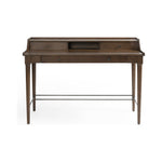 Featuring Moreau Writing Desk by Four Hands at Amethyst Home. Dark-toasted oak's rich brown finish speaks to mid-century inspiration, while plenty of storage meets the needs of a modern office with this Moreau Dark Toasted Oak Writing Desk. 
Overall Dimensions: 48"W x 23.5"L x 34.75"H
Colors: Dark Toasted Oak, Aged BlackMaterials: Solid Oak, IronWeight: 79..  Amethyst Home provides interior design, new home construction design consulting, vintage area rugs, and lighting in the Monterey metro area.