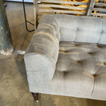 This JD Field Bench with Back - Upholstered is a glorious, tufted field bench on casters with leaps of old world meets modern style!  A design collaboration between Cisco Home x John Derian.  As shown in JD Vintage Steel 100% Linen. Amethyst Home provides interior design, new home construction design consulting, vintage area rugs, and lighting in the Winter Garden metro area.