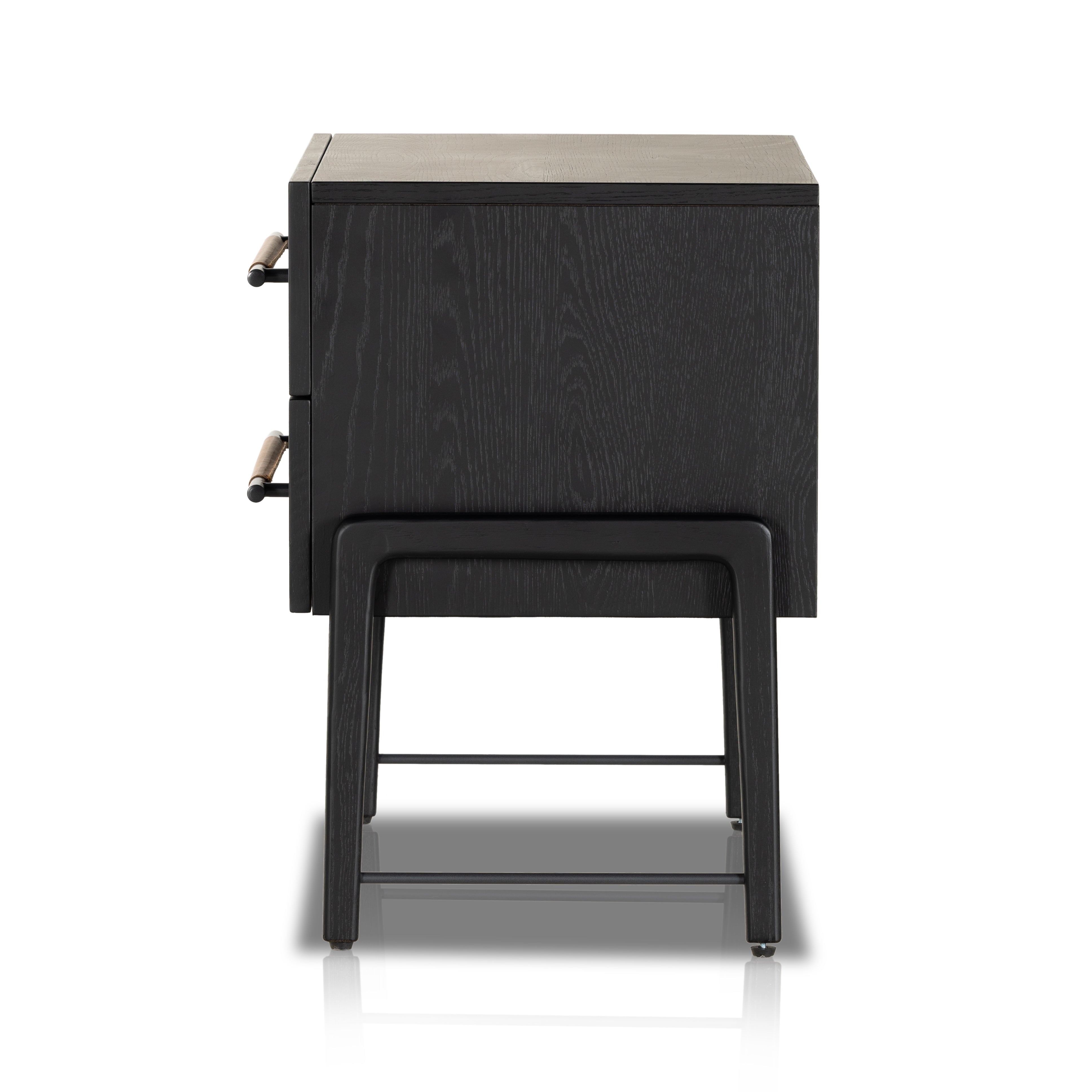 Featuring Rosedale Ebony Oak Nightstand by Four Hands at Amethyst Home. The light-finished oak of this Rosedale Nightstand brings a clean, brightness to any room. We love how the two spacious drawers have iron hardware wrapped in a gorgeous, tan leather. The dimension legs with iron connecting them bring a unique look to your bedroom or other area!Overall D. Amethyst Home provides interior design, new home construction design consulting, vintage area rugs, and lighting in the Calabasas metro area.