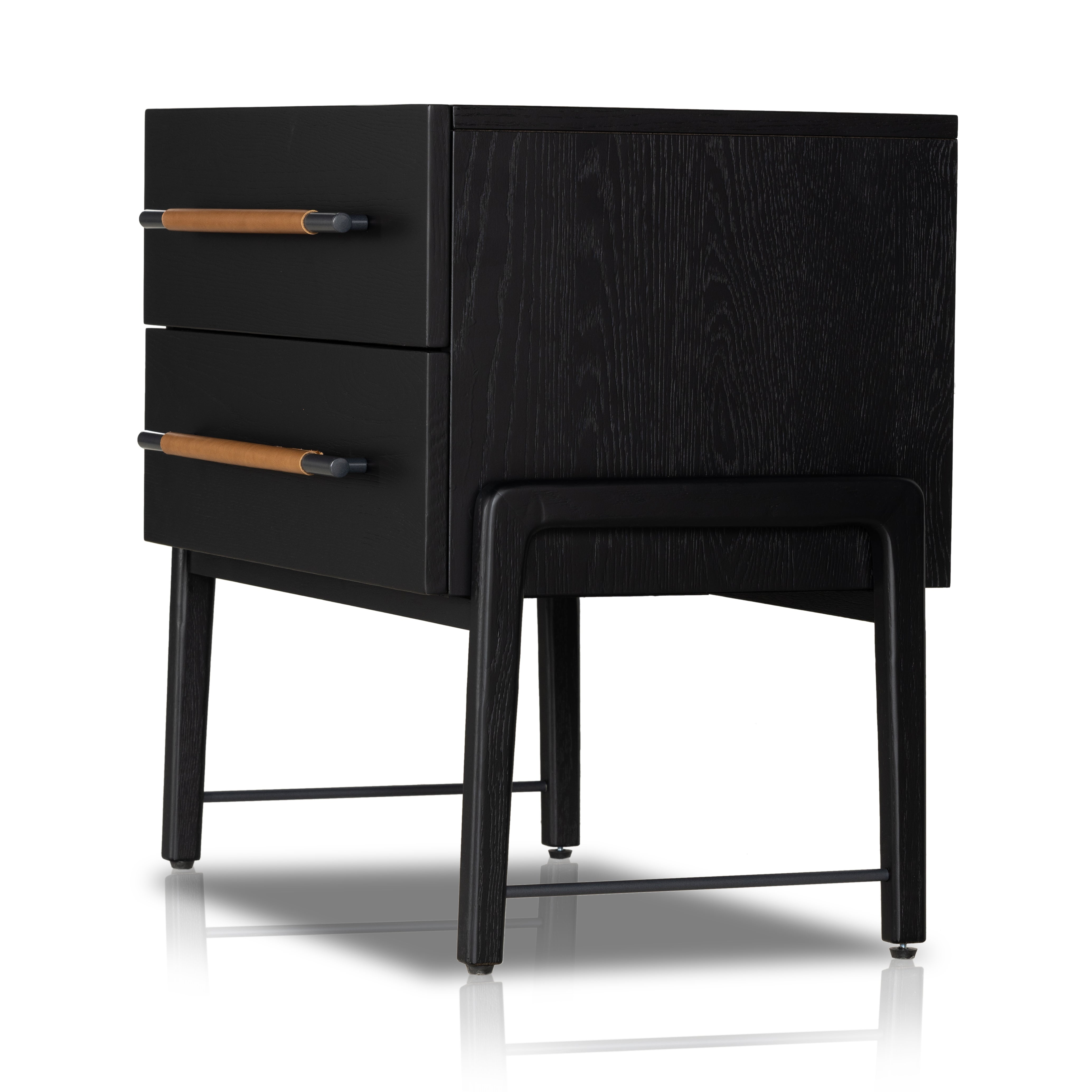 Featuring Rosedale Ebony Oak Nightstand by Four Hands at Amethyst Home. The light-finished oak of this Rosedale Nightstand brings a clean, brightness to any room. We love how the two spacious drawers have iron hardware wrapped in a gorgeous, tan leather. The dimension legs with iron connecting them bring a unique look to your bedroom or other area!Over. Amethyst Home provides interior design, new home construction design consulting, vintage area rugs, and lighting in the Salt Lake City metro area.