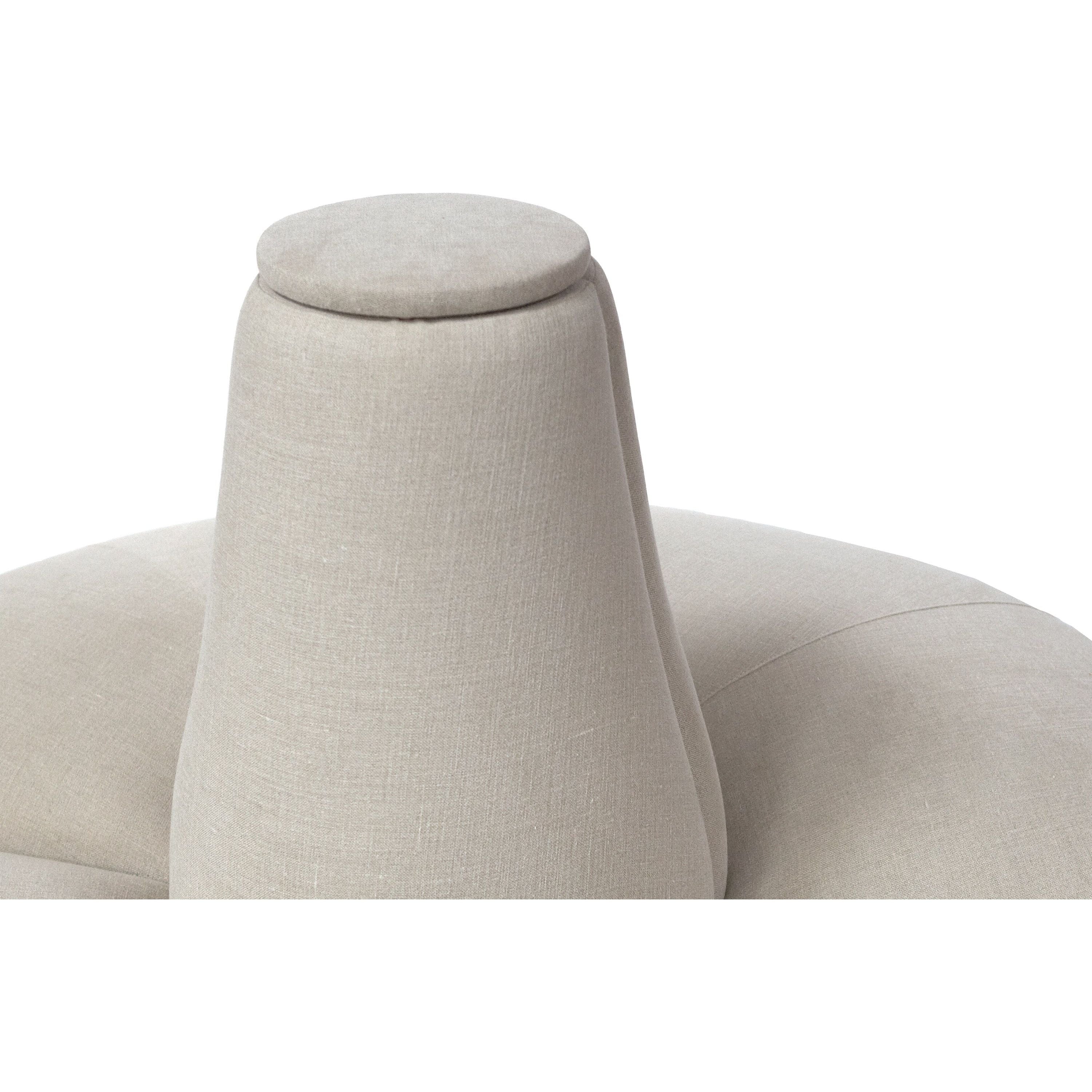 Featuring JD Coin 2 Piece Upholstered Sofa by Cisco Brothers at Amethyst Home. In a beautiful natural linen, this 360 degree coin sofa is an elegant statement in a foyer, striking in a master closet, or a perfect transition in living spaces. This coin sofa ships in two pieces for easy installation and comes with clips to secure the piece as one. Or, for a ver. Amethyst Home provides interior design, new home construction design consulting, vintage area rugs, and lighting in the Omaha metro area.