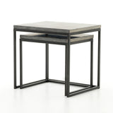 Featuring Harlow Nesting Tables - Set of 2 by Four Hands at Amethyst Home. Spare beauty, casual elegance. A gunmetal-finished Parsons base with hand-rubbed, dimensional edges supports two rough-hewn bluestone slabs that feel found and perfectly placed.
Dimensions: Large 20"W x 16"L x 19"H  ; Small 17"W x 13.5"L x 16"HColors: Gunmetal, BluestoneMaterials: Ir.  Amethyst Home provides interior design, new home construction design consulting, vintage area rugs, and lighting in the Houston metro area.