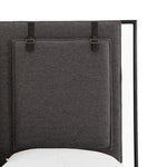 Featuring Leigh Upholstered Bed - San Remo Ash by Four Hands at Amethyst Home. The black straps on this Leigh San Remo Ash Upholstered Bed give any bedroom a stylish, modern look. 
Queen Size: 65"W x 84.5"L x 60.25"HKing Size: 80.75"W x 84.5"L x 60.25"H
Colors: San Remo Ash, Distressed Black, Waxed Black (pc)Materials: 100% Polyester, 85% Pl, 15% Pu, Iron.  Amethyst Home provides interior design, new home construction design consulting, vintage area rugs, and lighting in the Dallas metro area.