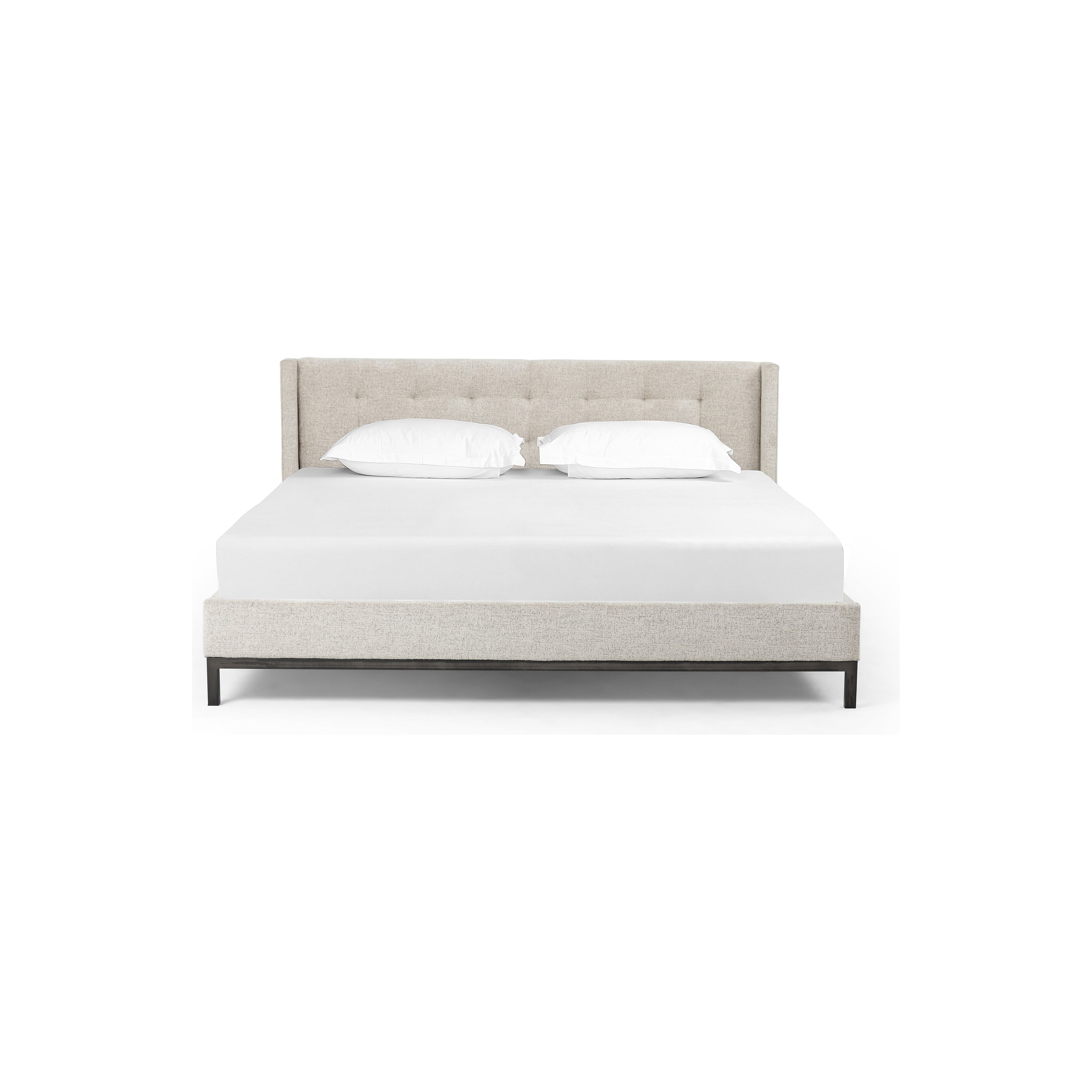 Featuring Newhall Short Bed - Plushtone Linen by Four Hands at Amethyst Home. Subtle, modern elegance. A low, tufted headboard in a neutral, chenille-like covering pairs with a simple gunmetal iron base.
King Overall Dimensions: 80.50"W x 86.50"L x 40.25"HQueen Overall Dimensions: 64.50"W x 86.50"L x 40.25"H
Colors: Plushtone Linen, Light GunmetalMater.  Amethyst Home provides interior design, new home construction design consulting, vintage area rugs, and lighting in the Newport Beach metro area.