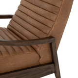 Featuring Chance Warm Taupe Dakota Leather Recliner by Four Hands at Amethyst Home. The Chance Recliner has an invitingly curved seat with dramatic horizontal channels is covered in soft, camel-colored top-grain leather. Rich, tonal frame captures alluring negative—and positive—spaces. A push recliner takes this forward-thinking lounger to the next level..  Amethyst Home provides interior design, new home construction design consulting, vintage area rugs, and lighting in the Alpharetta metro area.