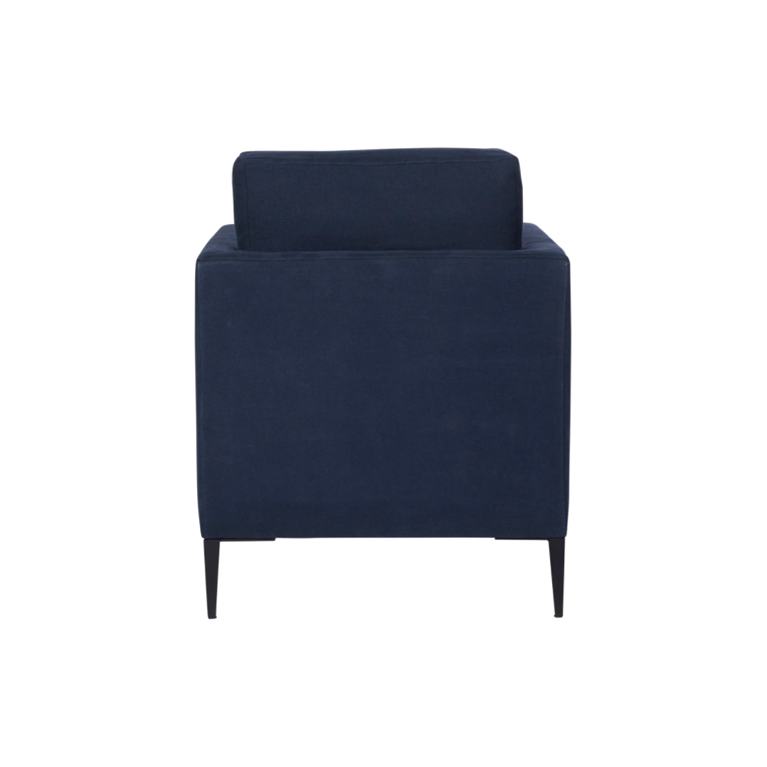 Featuring Benedict Upholstered Chair - Custom by Cisco Brothers at Amethyst Home. The Benedict Chair - Custom by Cisco Brothers is a modern design with clean lines and sleek metal legs in black rust. It has a fresh and functional aesthetic with no-sag support. As a small scale sofa, its ideal for apartment living and suitable for any occasion. Photographed in. Amethyst Home provides interior design, new home construction design consulting, vintage area rugs, and lighting in the Boston metro area.