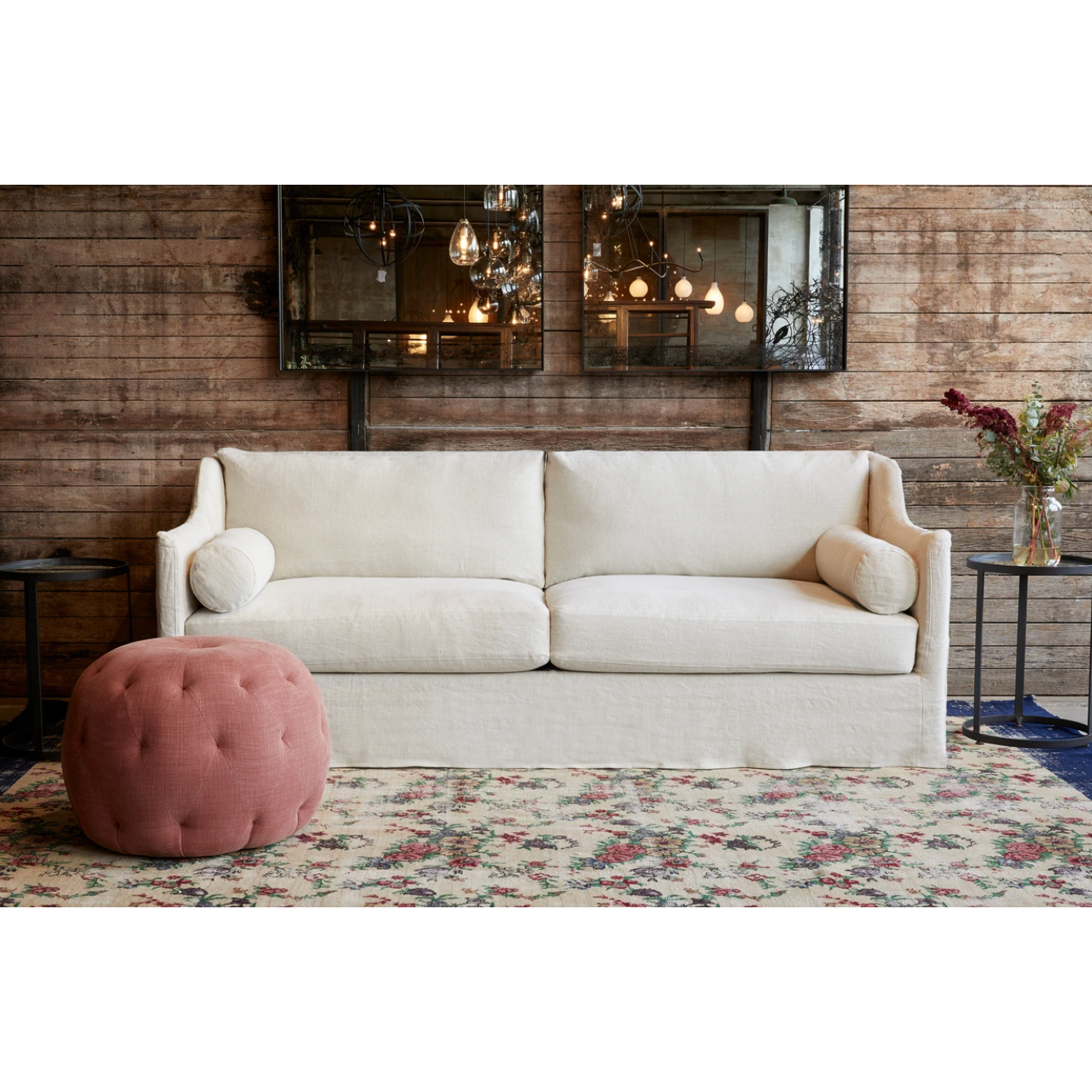 Featuring Dalia 90" Sofa by Cisco Brothers at Amethyst Home. A romantic swooped arm and a super cozy bench style cushion makes the Dalia Sofa by Cisco Brothers one of our favorites! Photographed in Molino White 100% cotton and Brevard Natural.
All pieces are priced with a feather cloud package unless otherwise noted.
Overall Size: 90"w x 40"d x 33"hSeat. Amethyst Home provides interior design, new home construction design consulting, vintage area rugs, and lighting in the Charlotte metro area.