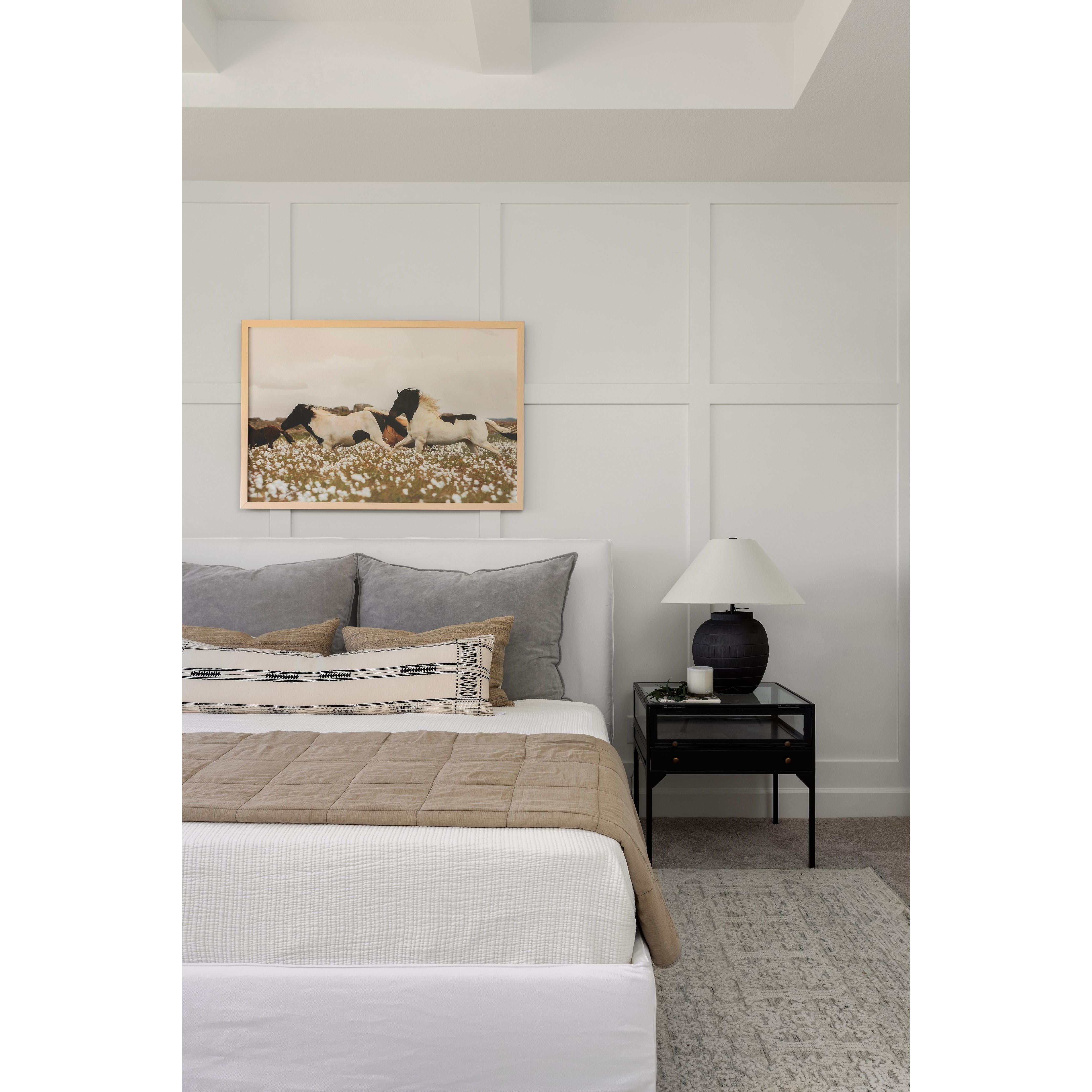 Featuring April Bed in Indigo Pin Stripe by Cisco Brothers at Amethyst Home. Cisco Brothers April Bed is designed and constructed in Los Angeles. The pinched edges and clean lines bring a modern, minimalist feel to any bedroom. Photographed in White Denim and Bengal Pin Striped Indigo.
Full Dimensions: 60"w x 49"h x 81"dSide Rails: 13.75"Slat Height: 5.75"Foo. Amethyst Home provides interior design, new home construction design consulting, vintage area rugs, and lighting in the Boston metro area.