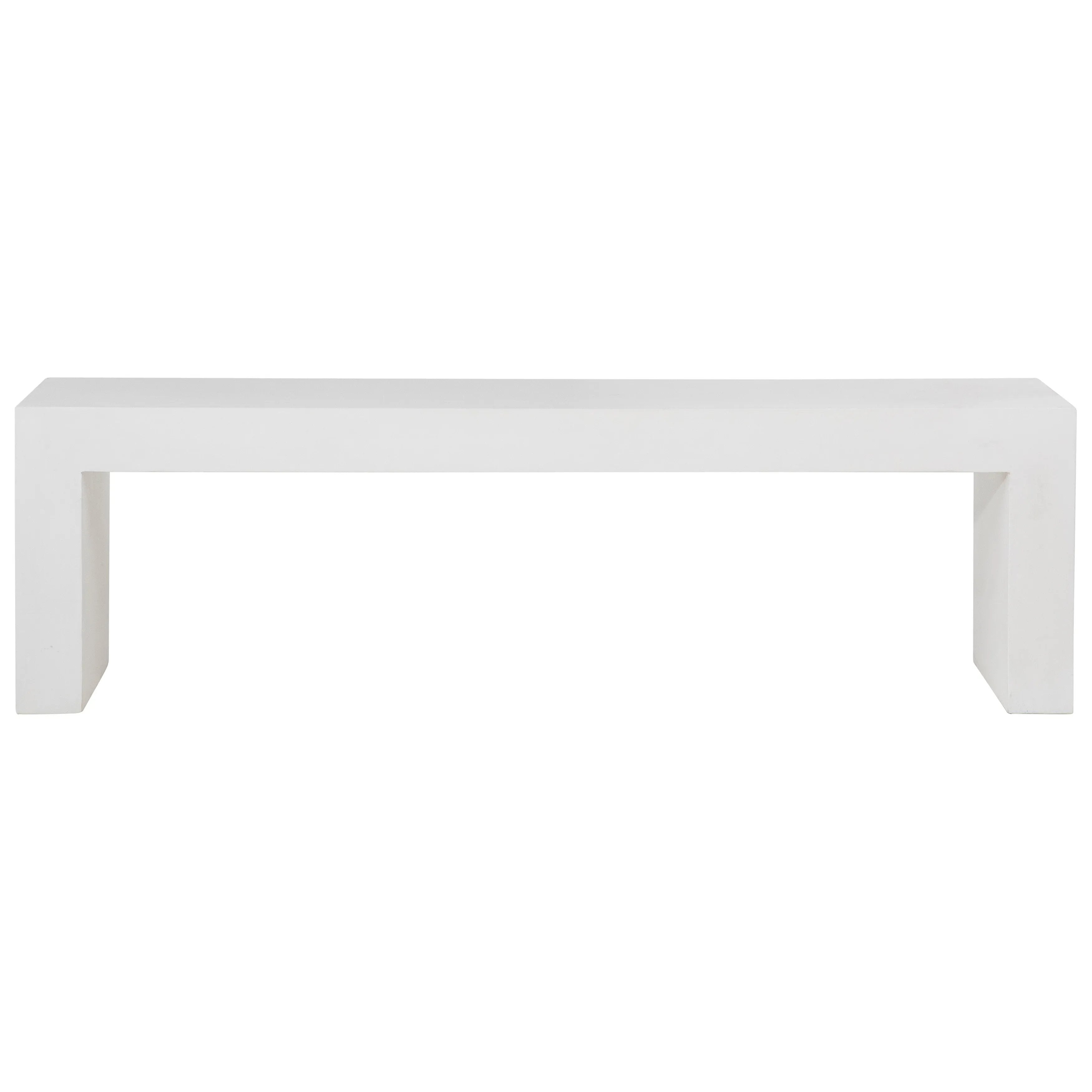 Featuring White Concrete Bench by Dovetail at Amethyst Home. Suitable for both indoor and outdoor settings, this modern bench features a beautiful waterfall design. Naturally attractive and durable, measuring 63” in length, it is constructed with reinforced concrete. Featuring a white sealed finish, this three-seater bench is fresh and contemporary. Ideal as a. Amethyst Home provides interior design, new home construction design consulting, vintage area rugs, and lighting in the Austin metro area.
