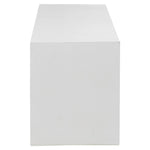 Featuring White Concrete Bench by Dovetail at Amethyst Home. Suitable for both indoor and outdoor settings, this modern bench features a beautiful waterfall design. Naturally attractive and durable, measuring 63” in length, it is constructed with reinforced concrete. Featuring a white sealed finish, this three-seater bench is fresh and contemporary. Ideal a. Amethyst Home provides interior design, new home construction design consulting, vintage area rugs, and lighting in the Charlotte metro area.