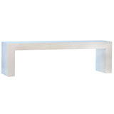Featuring White Concrete Bench by Dovetail at Amethyst Home. Suitable for both indoor and outdoor settings, this modern bench features a beautiful waterfall design. Naturally attractive and durable, measuring 63” in length, it is constructed with reinforced concrete. Featuring a white sealed finish, this three-seater bench is fresh and contemporary. Ideal a. Amethyst Home provides interior design, new home construction design consulting, vintage area rugs, and lighting in the San Diego metro area.