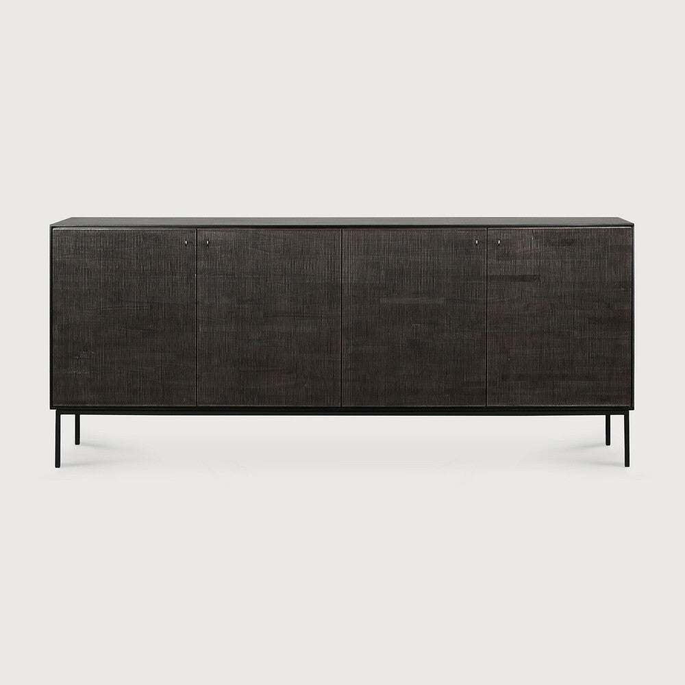 Featuring Grooves Sideboard Teak Black by Ethnicraft at Amethyst Home. The Grooves sideboard is soulful to say the least. Every single line you see is hand carved, making each piece truly unique. Small imperfections are part of the story, even more so: they enhance Grooves' character. The result is a slightly different surface every time, each with its own r. Amethyst Home provides interior design, new home construction design consulting, vintage area rugs, and lighting in the Monterey metro area.