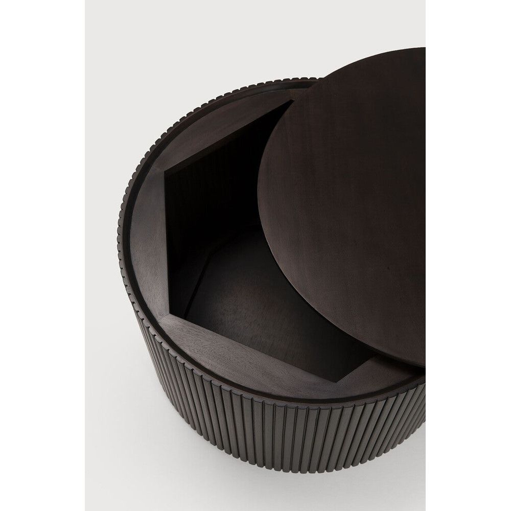 Featuring Roller Max Side Table Round by Ethnicraft at Amethyst Home. Designed by Jacques Deneef, the Roller Max is a clever multifunctional item that combines a side table with storage. Encapsulated in its stacked wood-stick effect, the tabletop can be easily removed to hide the newspapers, toys, cushions and throws from daily life. The perfect solution for. Amethyst Home provides interior design, new home construction design consulting, vintage area rugs, and lighting in the Monterey metro area.