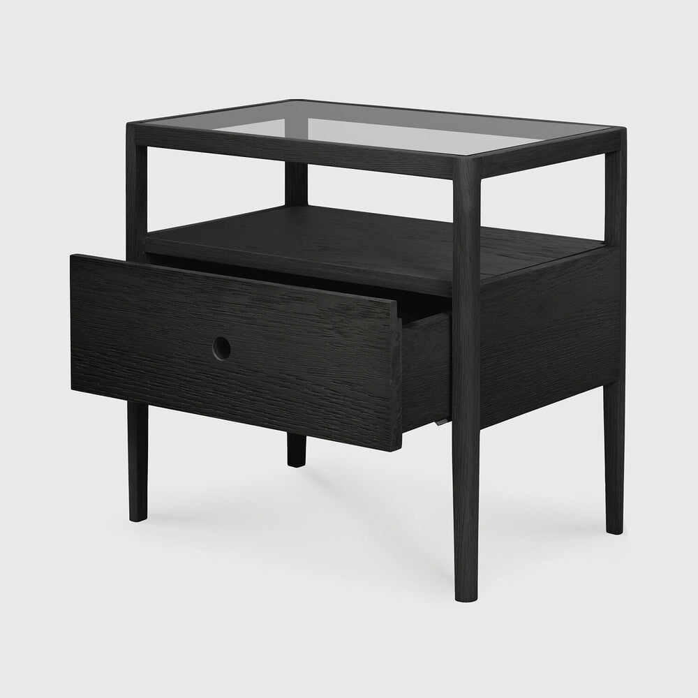Featuring Spindle Bedside Table Oak Black by Ethnicraft at Amethyst Home. With its one drawer, open space and slightly tapered legs, the Spindle bedside table is the perfect no-nonsense companion for the striking Spindle bed.
Dimensions: 14"d x 22"w x 20.5"h
Anti-tipping mechanism : YesFinish : VarnishedFloor Protector : YesMain Material : OakMax weight : 66 KG. Amethyst Home provides interior design, new home construction design consulting, vintage area rugs, and lighting in the Miami metro area.