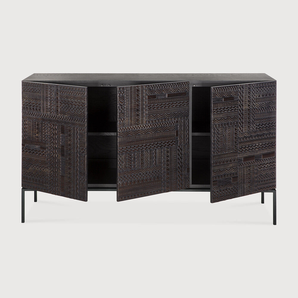 Featuring Tabwa Sideboard Teak Black by Ethnicraft at Amethyst Home. The Tabwa collection offers timeless centerpieces of minimalistic silhouette with a unique and distinct character. Contemporary wooden furniture are transformed into unique pieces of art where each pattern is carefully carved by our artisans. Named after the Tabwa culture from Central Africa,. Amethyst Home provides interior design, new home construction design consulting, vintage area rugs, and lighting in the Austin metro area.