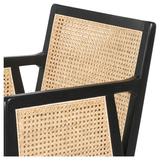 Featuring Antonia Cane Brushed Ebony Bar Stool by Four Hands at Amethyst Home. We love the retro look the cane brings to this Antonia Brushed Ebony Cane Bar Stool. A stunning piece to complete a retro aesthetic in any kitchen or bar area. 
Size: 22"W x 22.50"L x 43"HArm Height from Floor: 37.40" Arm Height from Seat: 6.10" Arm Length: 18.90" Arm Width: 1.10".  Amethyst Home provides interior design, new home construction design consulting, vintage area rugs, and lighting in the Houston metro area.