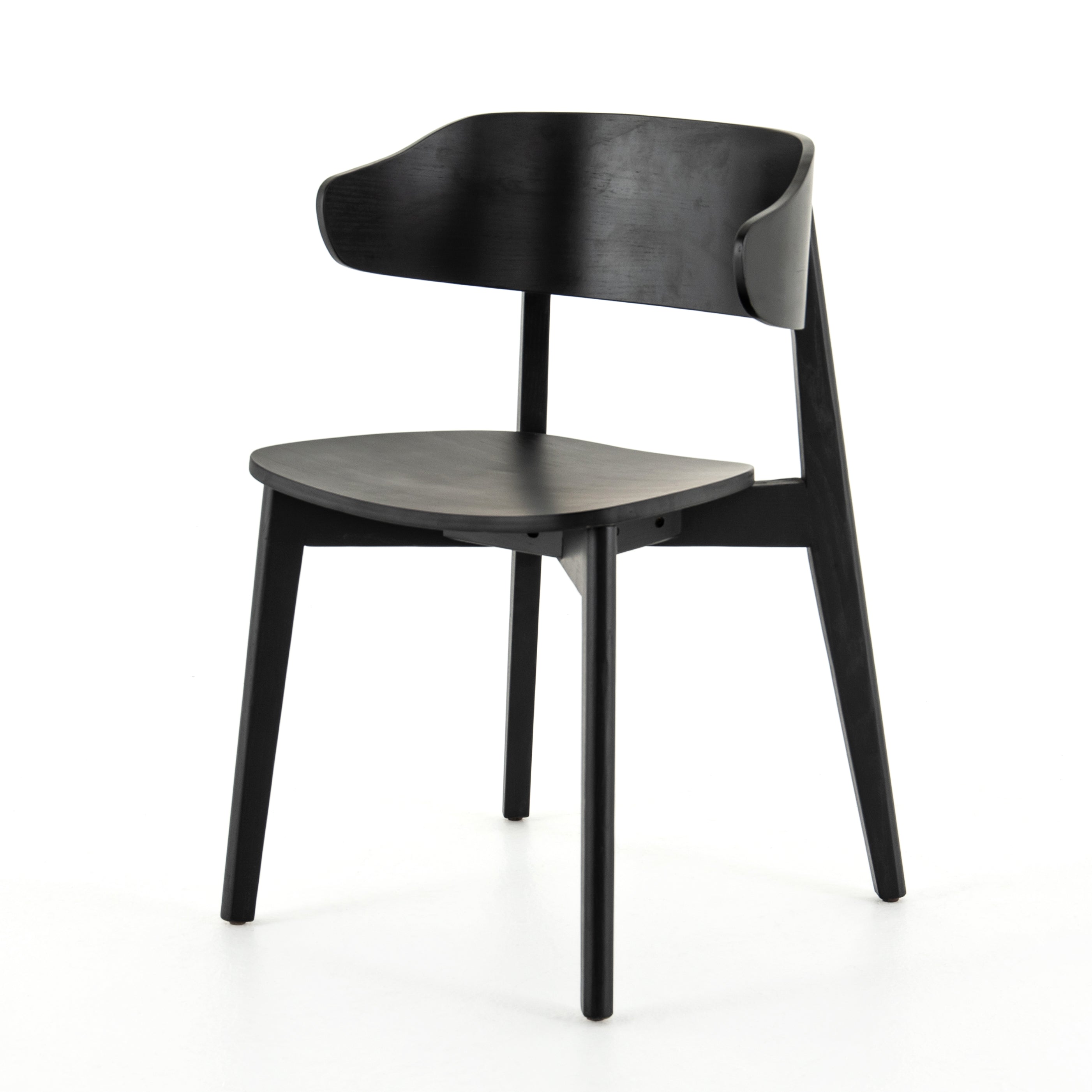 Featuring Franco Black Dining Chair by Four Hands at Amethyst Home. We love the exaggerated winged back of this Franco Black Dining Chair. The jet black finish brings a modern look to this mid-century style. 
Overall Dimensions: 20.50"W x 19.25"L x 30.25"HColors: Black Veneer, BlackMaterials: Ash Veneer, Solid AshWeight: 12.13 lbVolume: 5.83 cu ftSeat Depth: .  Amethyst Home provides interior design, new home construction design consulting, vintage area rugs, and lighting in the Boston metro area.