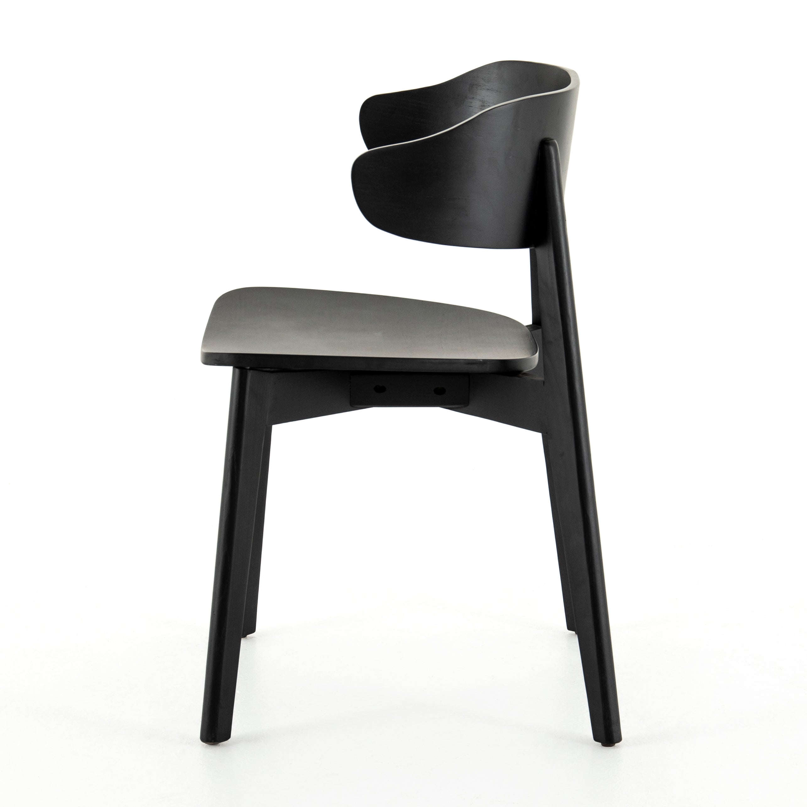 Featuring Franco Black Dining Chair by Four Hands at Amethyst Home. We love the exaggerated winged back of this Franco Black Dining Chair. The jet black finish brings a modern look to this mid-century style. 
Overall Dimensions: 20.50"W x 19.25"L x 30.25"HColors: Black Veneer, BlackMaterials: Ash Veneer, Solid AshWeight: 12.13 lbVolume: 5.83 cu ftSeat Depth.  Amethyst Home provides interior design, new home construction design consulting, vintage area rugs, and lighting in the Monterey metro area.