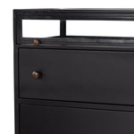 Featuring Shadow Box Nightstand by Four Hands at Amethyst Home. This Shadow Box Nightstand is finished in a gorgeous matte black. We love that the glass top allows you to showcase your favorite jewelry or family keepsake, while the two spacious drawers give you storage space. The knobs are finished in bronze to give this piece a sleek contrast. 
Overall Dimens.  Amethyst Home provides interior design, new home construction design consulting, vintage area rugs, and lighting in the Tampa metro area.