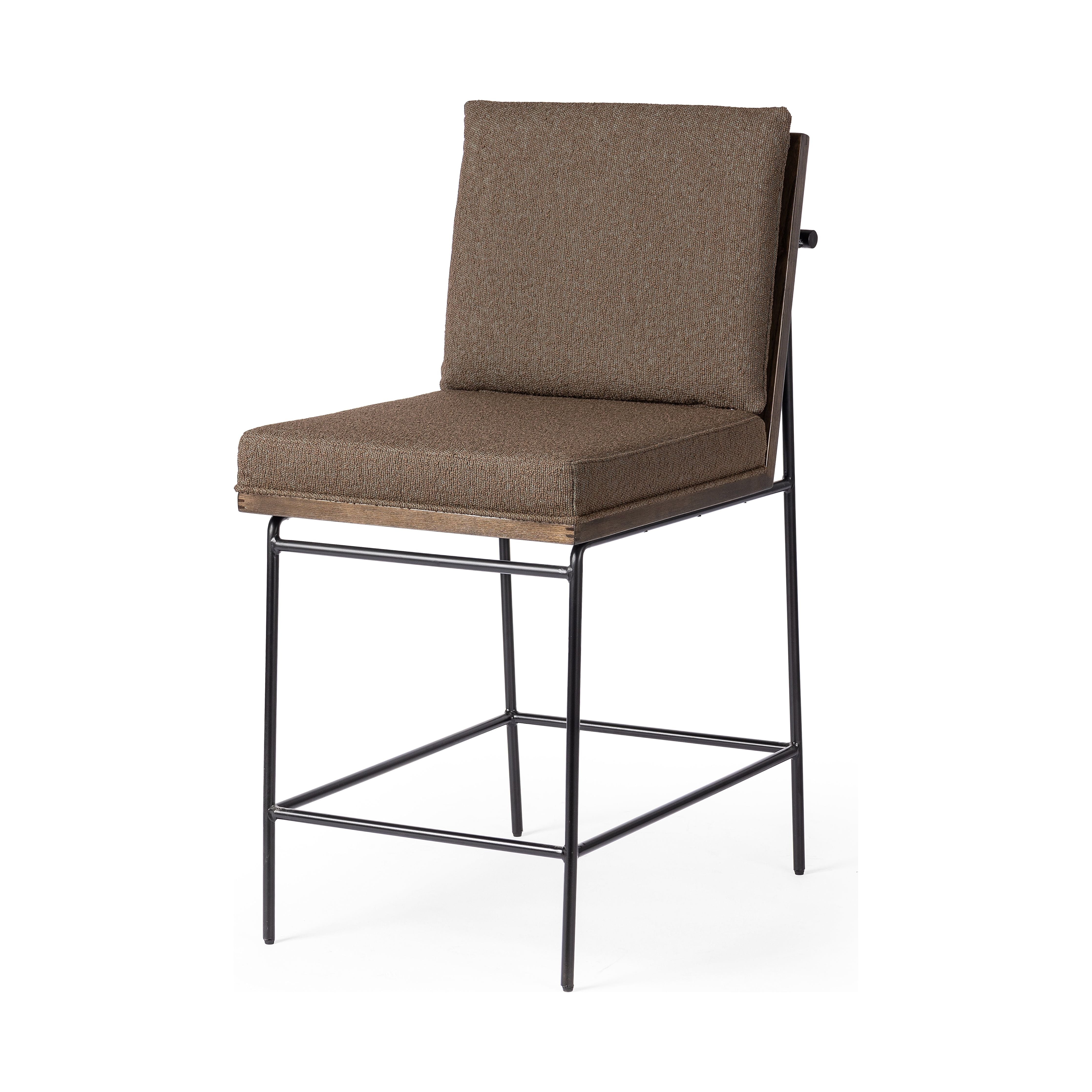 Featuring Crete Fiqa Boucle Cocoa Stool by Four Hands at Amethyst Home. Crisp and clean, with natural panache. Slim, black-finished iron frames a floating ladderback of solid oak. Upholstered in a Fiqa boucle textile, the next generation of performance fabric. Easy to clean and made from fully recyclable materials, Fiqa fabrics are machine-washable, stain-resis. Amethyst Home provides interior design, new home construction design consulting, vintage area rugs, and lighting in the Miami metro area.