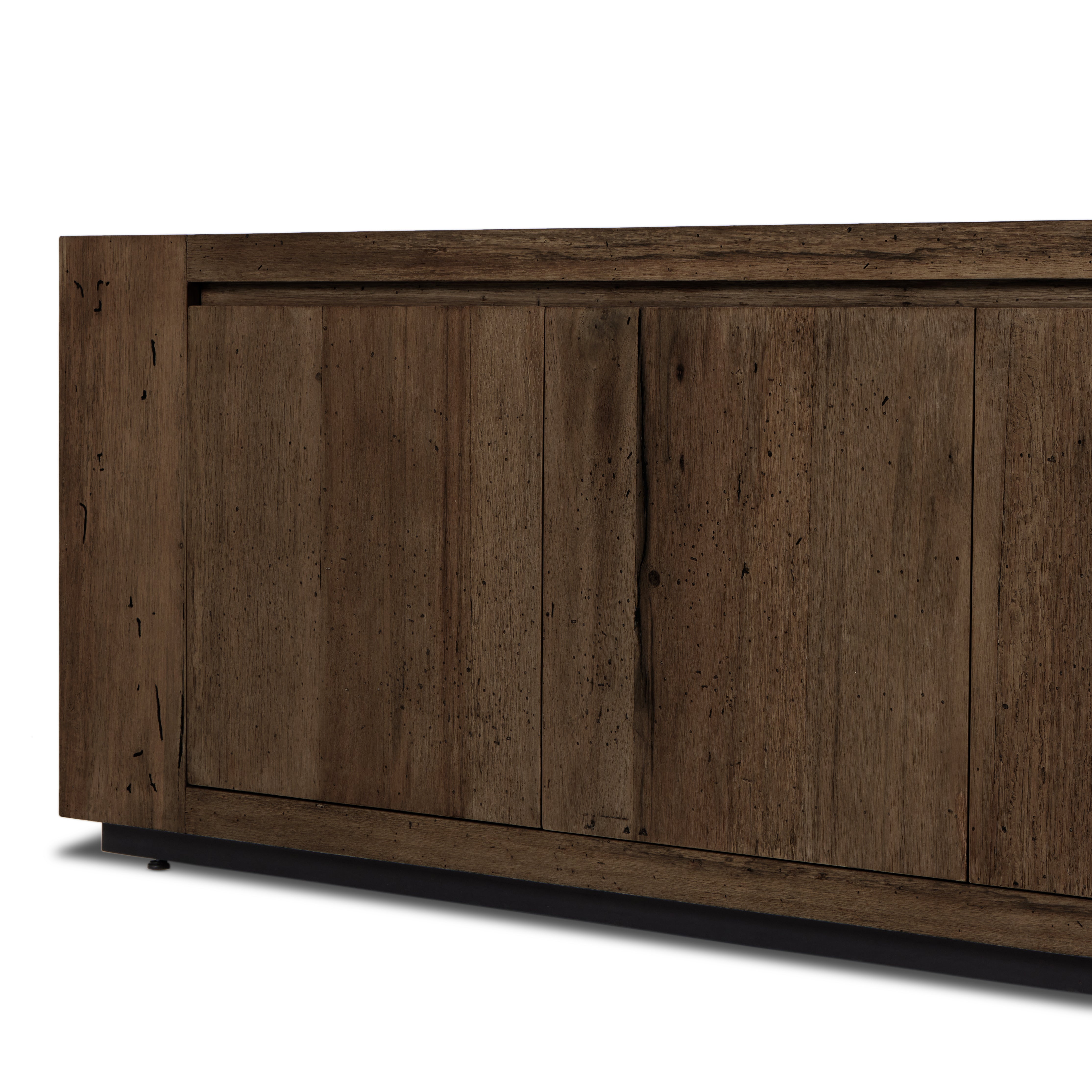 Featuring Abaso Ebony Rustic Wormwood Oak Media Console by Four Hands at Amethyst Home. Made from thick-cut oak veneer with a faux rustic finish made to emulate wormwood, this spacious media console features chunky squared legs and dovetail joinery detailing.Overall Dimensions: 94.50"W x 19.75"L x 27"HColors: Black Mdf, Ebony Rustic Wormwood Oak, Black PlywoodM. Amethyst Home provides interior design, new home construction design consulting, vintage area rugs, and lighting in the Miami metro area.