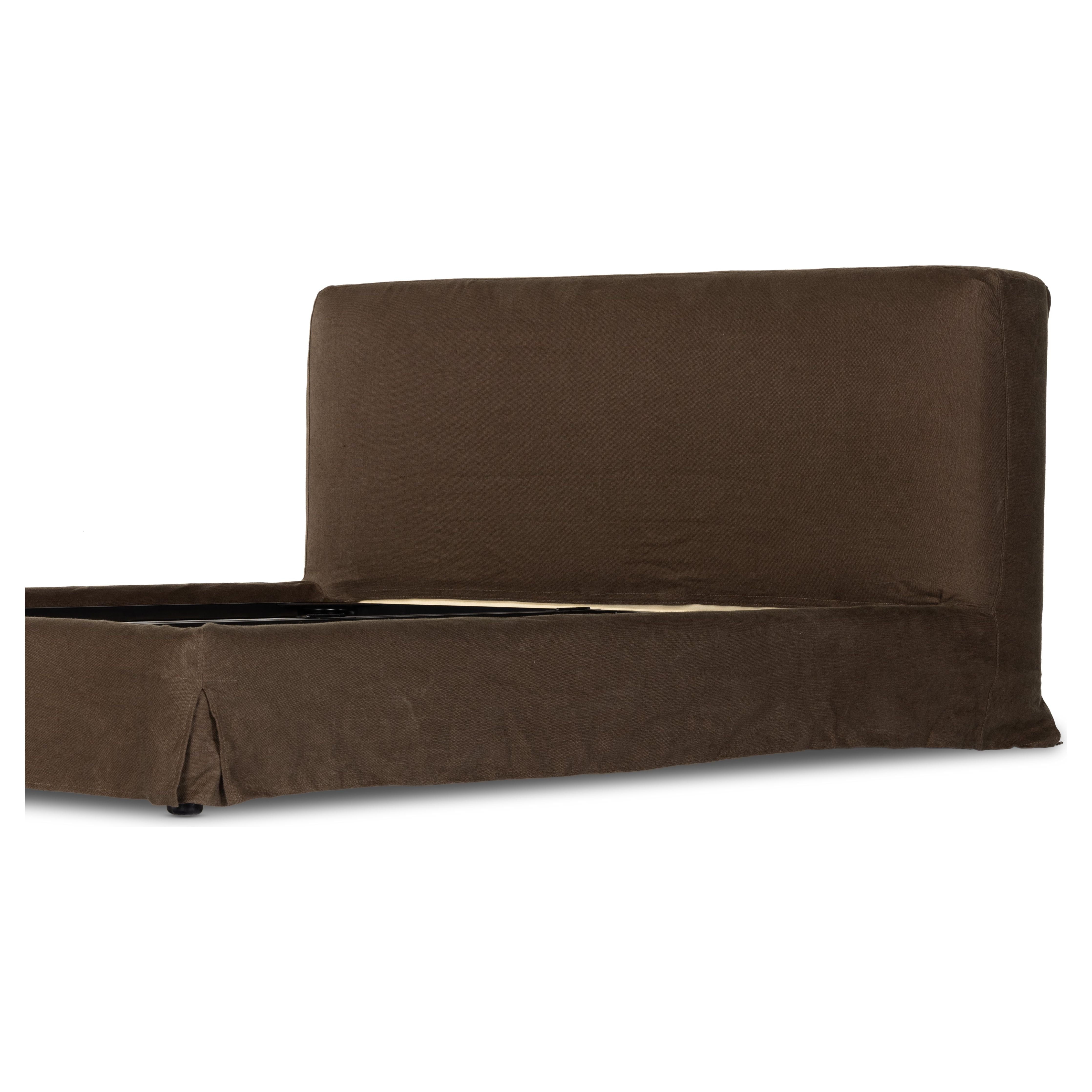 Featuring Aidan Brussels Coffee Slipcover Bed by Four Hands at Amethyst Home. Dreamy European style slipcovered bed in a thick Belgian linen.  Low profile and timeless appeal.
Durable and soft to the touch, Libeco-sourced linens and linen blends are artisan-made without toxic chemicals. Slipcovered styles are fully removable and machine-washable for easy care.
King: Overall Dimensions:. Amethyst Home provides interior design, new construction, custom furniture and area rugs in the Tampa metro area