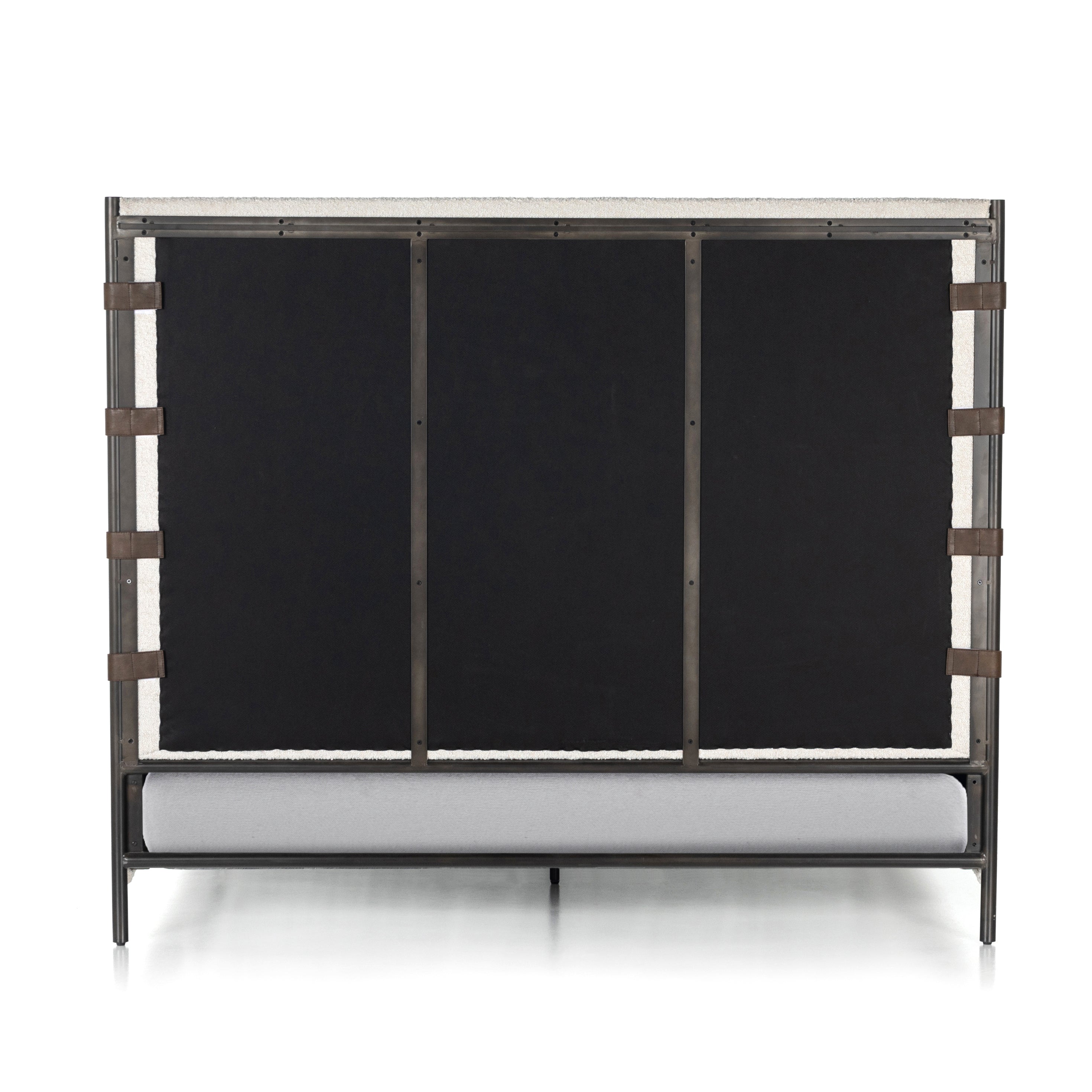 Featuring Anderson Knoll Charcoal Bed by Four Hands at Amethyst Home. Bring texture into play. Upholstered in a performance fabric in a grey boucle for Knoll Charcoal, with decorative leather straps adding a material-driven touch with contrast. Standard box spring required.
Sizes:
King : 81.50"W x 85"L x 55"HInterior dimensions for a  king mattress: 76.75" x 80.75" x 2"
Queen : 65.75"W x 85"L . Amethyst Home provides interior design services, furniture, rugs, and lighting in the Dallas metro area.