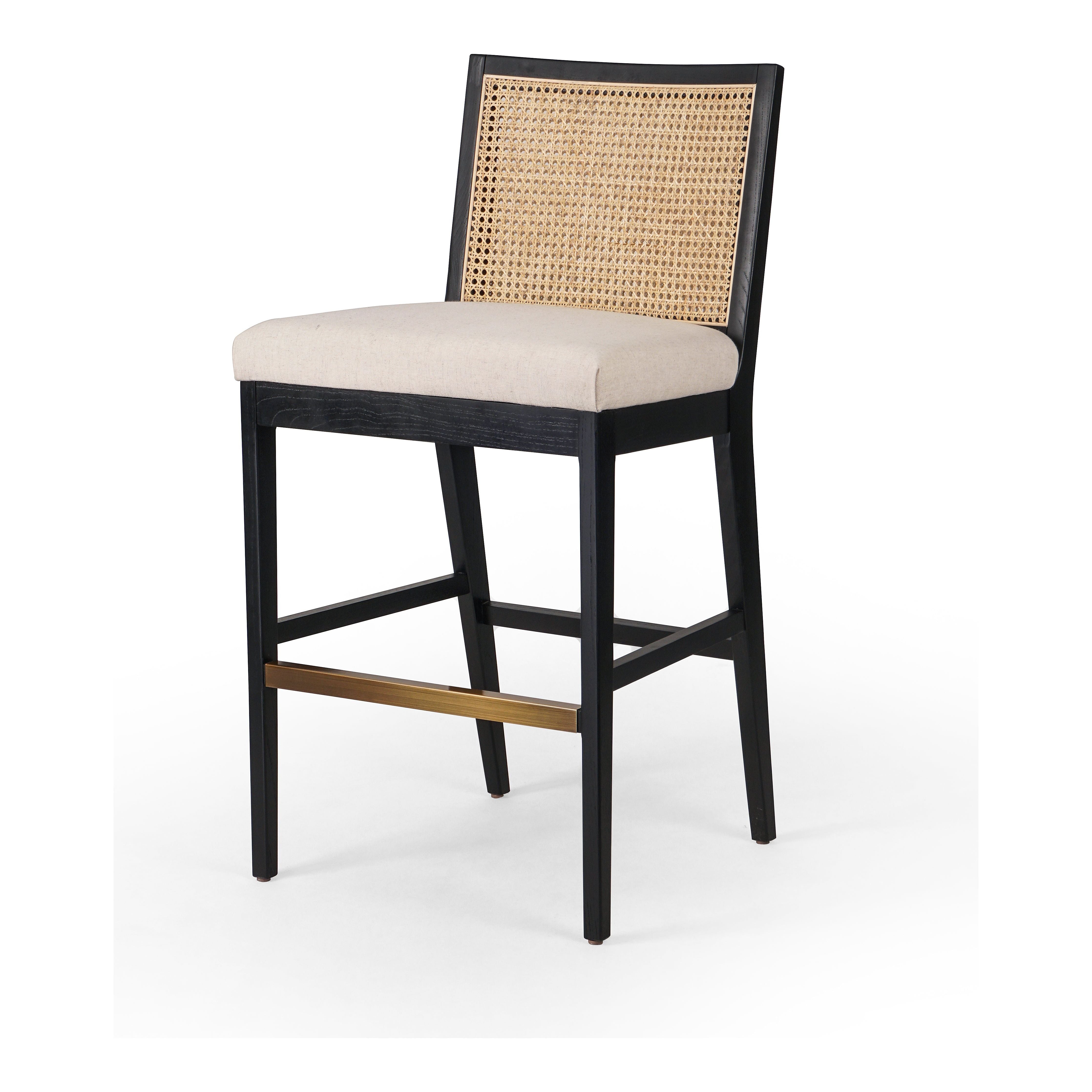 Featuring Antonia  Armless Dining Stool Stool by Four Hands at Amethyst Home. Light-toasted parawood frames a textural inlay of natural cane for a clean, monochromatic look, with seating of performance fabric for smart sensibility. Perfectly sized for the counter, with a brass kick plate for comfort and contrast. Performance fabrics are specially created to withstand spills, sta. Amethyst Home provides interior design, new construction, custom furniture, and area rugs in the Scottsdale metro area.