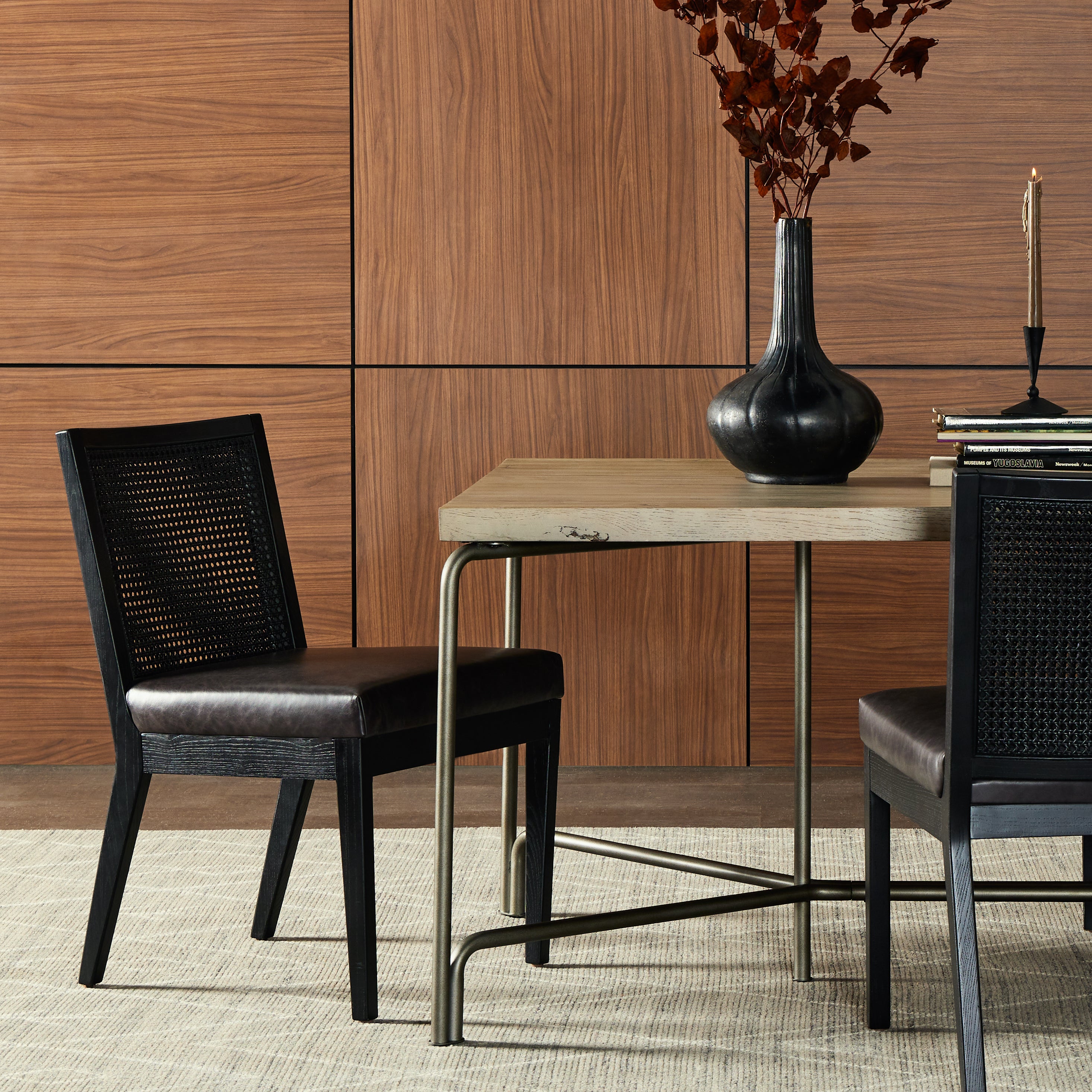 Featuring Antonia Black Armless Dining Chair by Four Hands at Amethyst Home. Mixed materials refresh a retro style. Brushed ebony cane frames top-grain leather seating with slight distressing, bringing more character to the seat.
Collection: KestonColors: Brushed Ebony Cane ,Brushed Ebony ,Sonoma BlackMaterials: Cane ,Solid Nettlewood ,Top Grain LeatherOverall Dimensions: 22.25"W x 2. Amethyst Home provides interior design, new construction, custom furniture, and area rugs in the Omaha metro area.