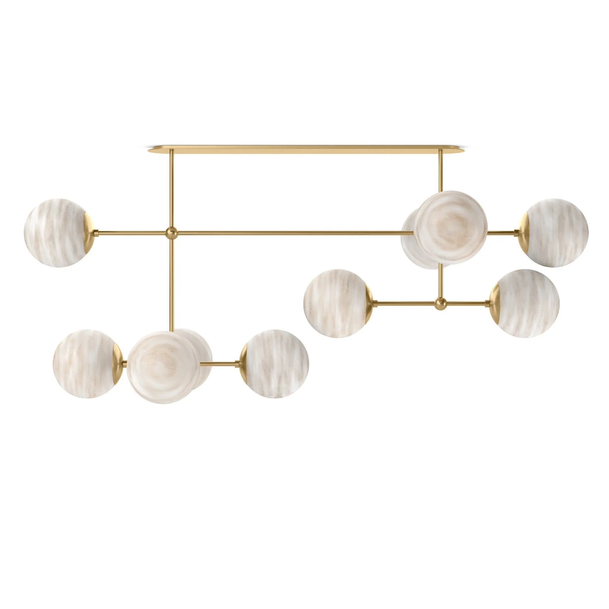 Featuring Armstrong Burnished Brass Marbled Matte Glass Linear Chandelier by Four Hands at Amethyst Home. Marbled glass spheres seem to extend and reach across smooth brass rods. Each globe is individually blown, shaped and sculpted by hand through a one-hour process. Brass and glass are 98% recyclable. Designed and sustainably made in Poland by Schwung.
Overal. Amethyst Home provides interior design, new home construction design consulting, vintage area rugs, and lighting in the Omaha metro area.