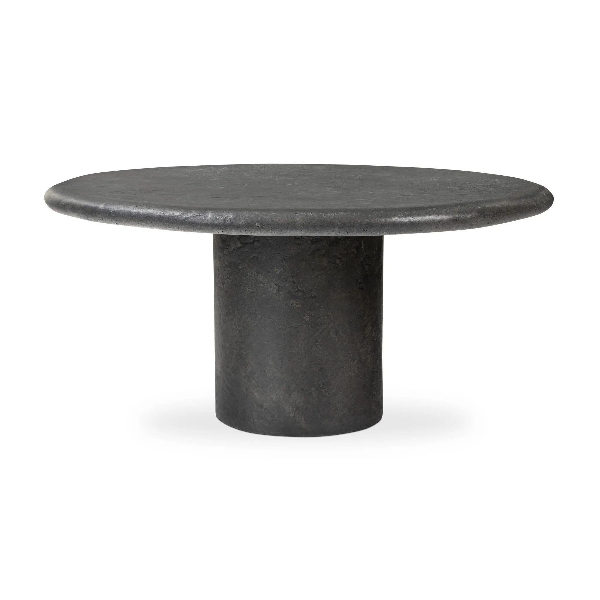 Featuring Bonnie Textured Black Concrete Coffee Table by Four Hands at Amethyst Home. A cylindrical pedestal base delivers a touch of softness to a a heavily textured tabletop of slate-like concrete.Collection: ChandlerColors: Textured Black ConcreteMaterials: Concrete Weight: 72.75 lbs. Amethyst Home provides interior design, new home construction design consulting, vintage area rugs, and lighting in the Miami metro area.