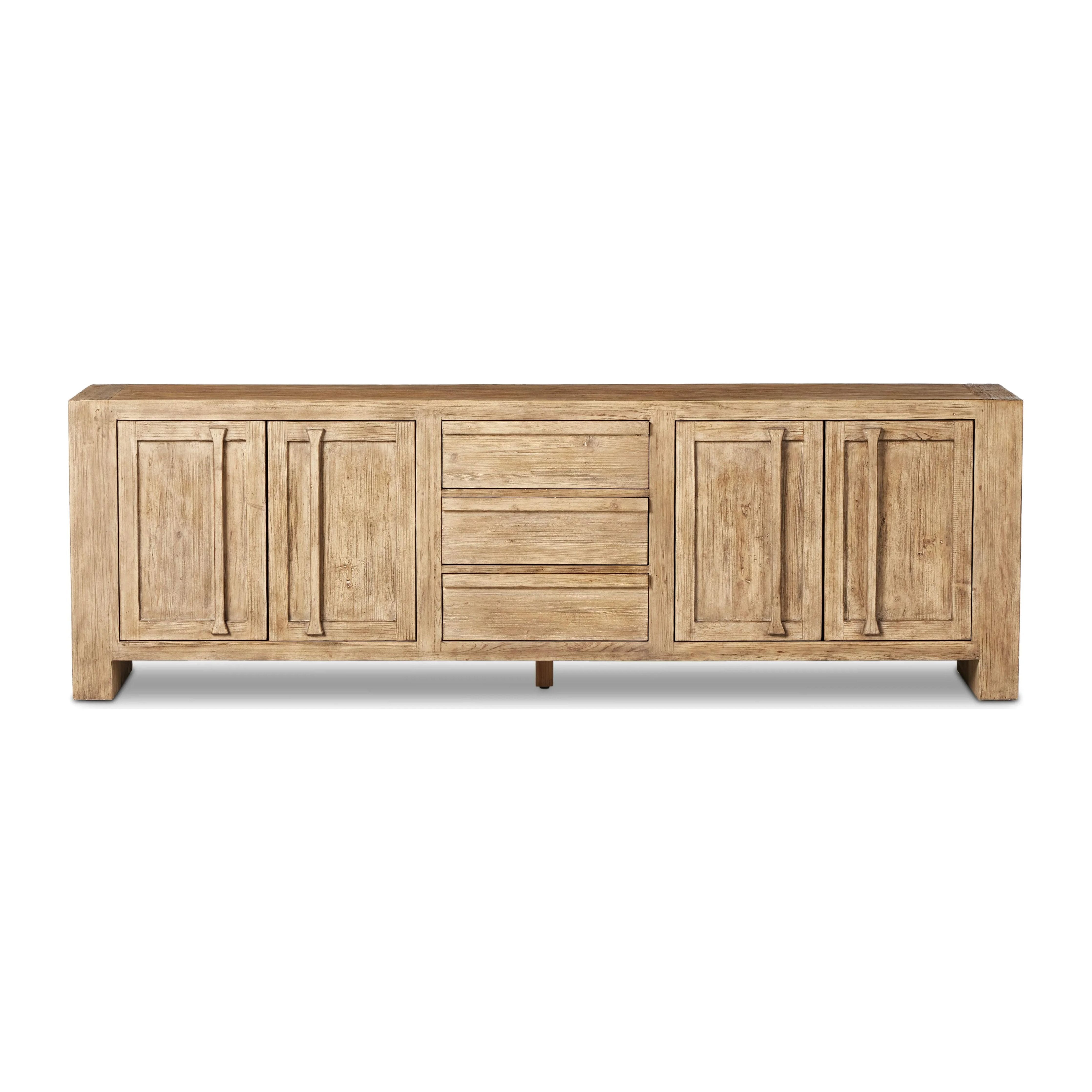 Featuring Briarbrook Distressed Light Sideboard by Four Hands at Amethyst Home. A large, waterfall-style sideboard inspired b