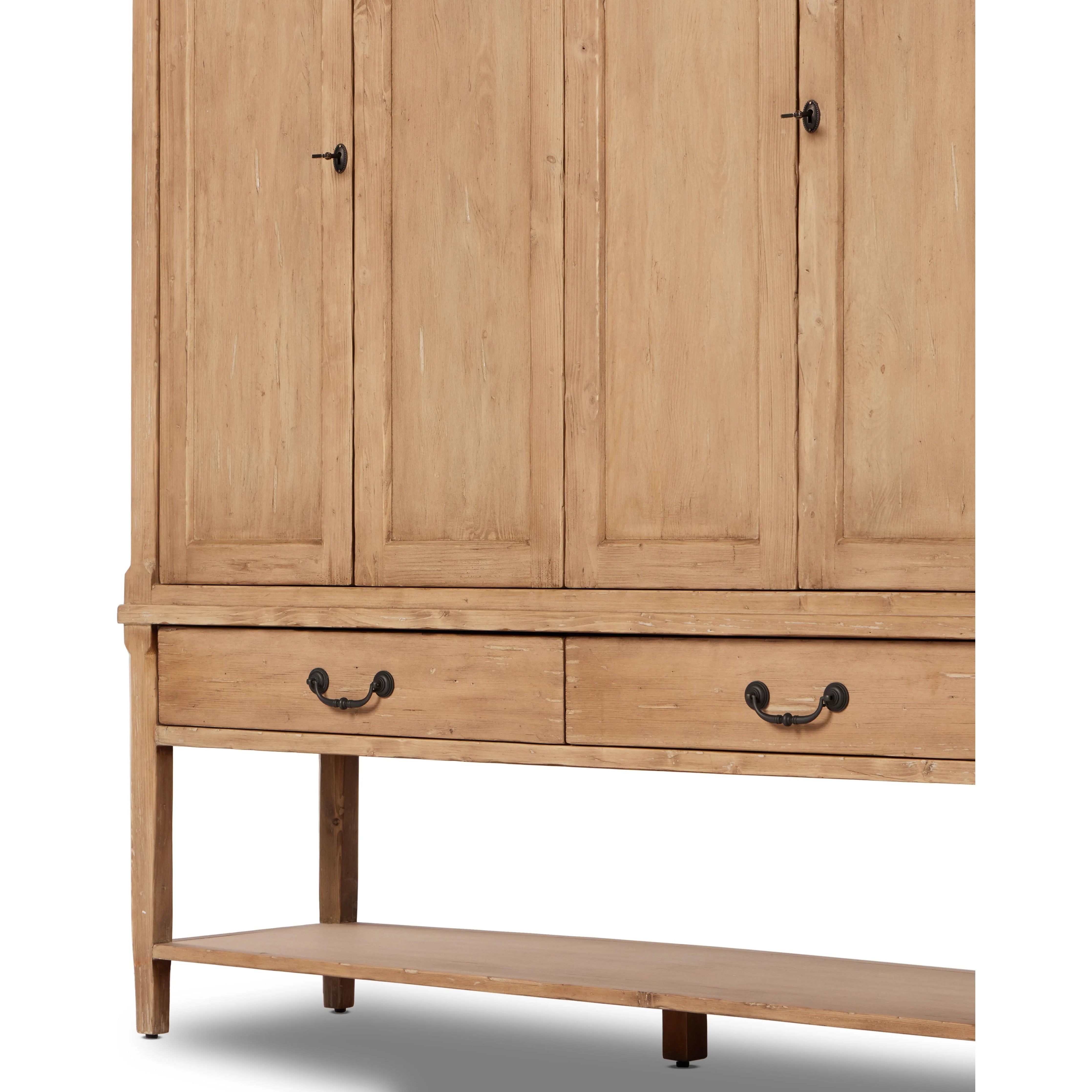 Featuring Brimley Aged Light Pine Wide Cabinet by Four Hands at Amethyst Home. Inspired by clean Scandinavian design, a light finish balances the large scale of solid pine cabinetry. Interior shelving plus dual drawers bring bonus storage options to any space.Overall Dimensions: 19"W x 60"L x 69"H
Collection: CordellaColors: Aged Light Pine ,Distressed Copp. Amethyst Home provides interior design, new home construction design consulting, vintage area rugs, and lighting in the San Diego metro area.