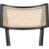 Featuring Britt Brushed Ebony with Savile Flax Stool by Four Hands at Amethyst Home. Mixed materials refresh retro styling. Brushed ebony nettlewood frames a textural inlay of natural cane for beautifully crisp contrast. Fastened by Velcro, light, linen-blend seating of high-performance fabric brings modern sensibility to the counter. Performance fabri. Amethyst Home provides interior design, new home construction design consulting, vintage area rugs, and lighting in the Salt Lake City metro area.