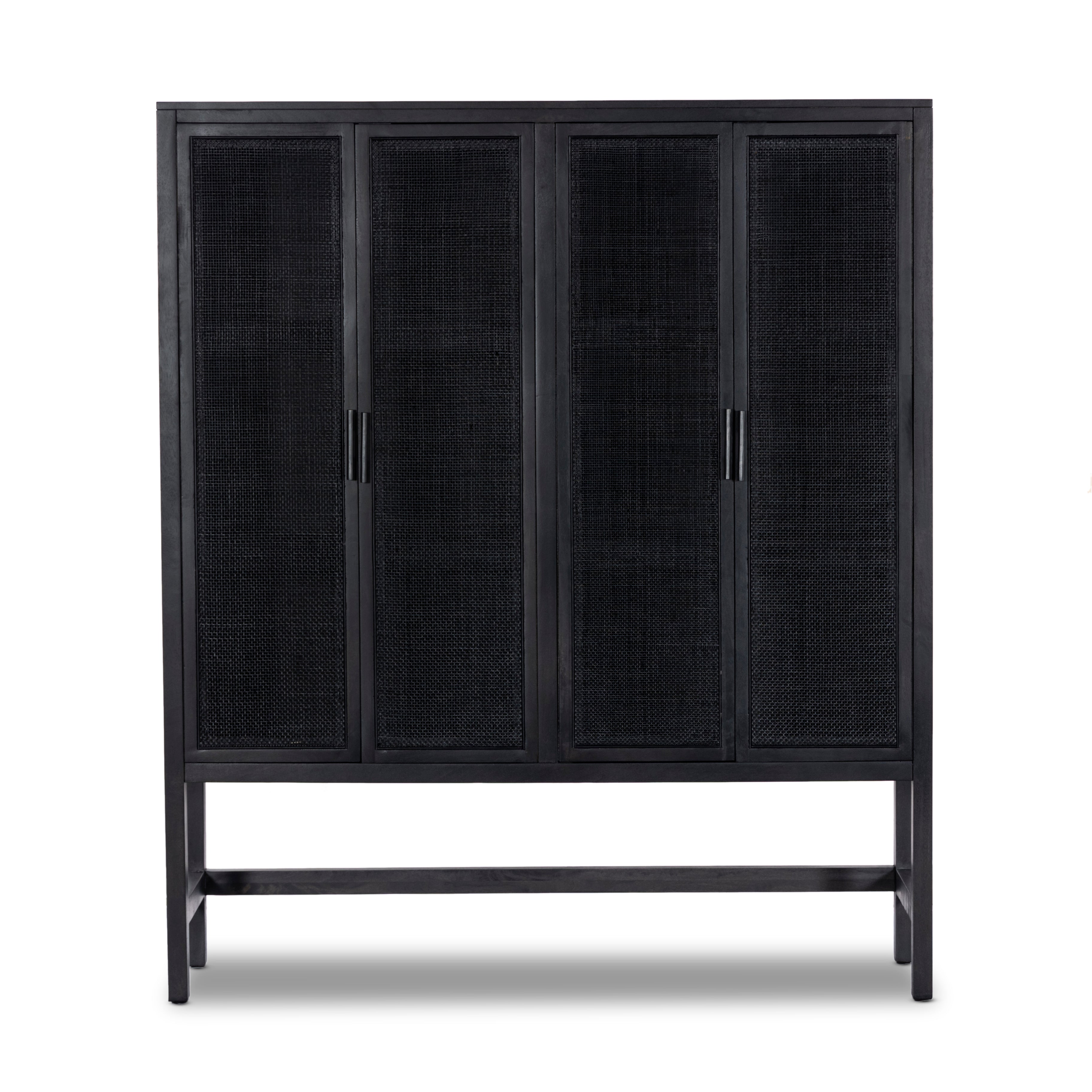 Featuring Caprice Black Wash Mango Cabinet by Four Hands at Amethyst Home. Double trouble in a large format cabinet.  Black woven rattan doors provide camouflaged storage.Overall Dimensions: 59"W x 17"L x 69"H
Collection: LeightonColors: Gunmetal ,Black Natural Cane ,Black Wash MangoMaterials: Iron ,Cane ,Solid Mango Weight: 154.54 lbs. Amethyst Home provides interior design, new construction, custom furniture, and area rugs in the Nashville metro area.