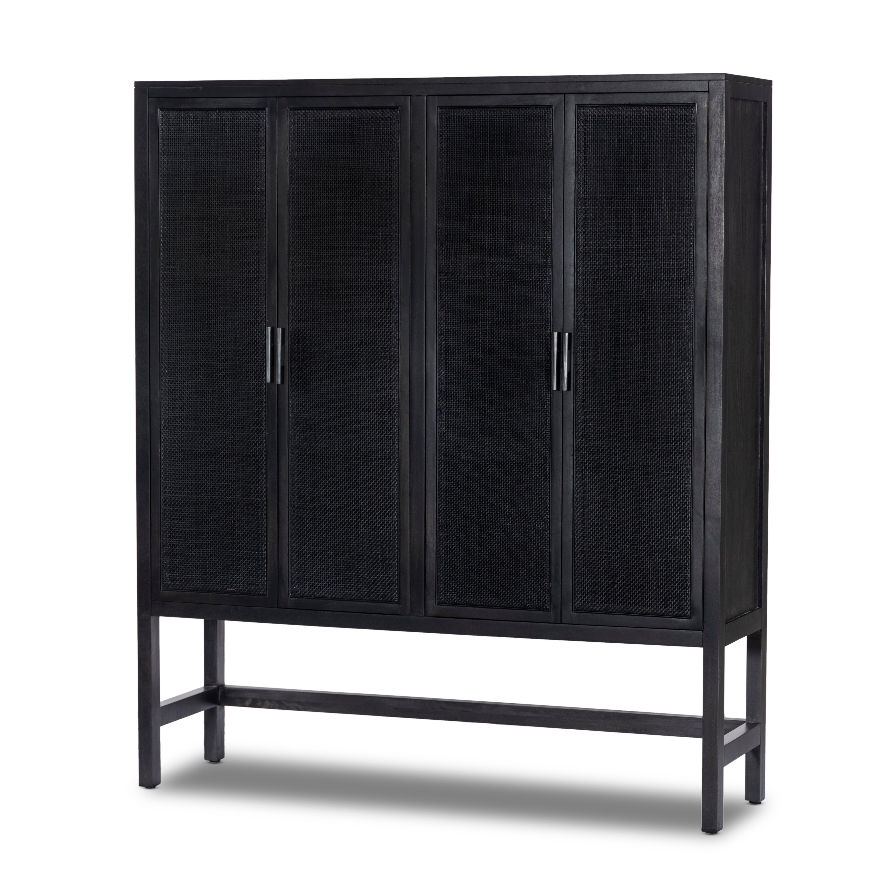 Featuring Caprice Black Wash Mango Cabinet by Four Hands at Amethyst Home. Double trouble in a large format cabinet.  Black woven rattan doors provide camouflaged storage.Overall Dimensions: 59"W x 17"L x 69"H
Collection: LeightonColors: Gunmetal ,Black Natural Cane ,Black Wash MangoMaterials: Iron ,Cane ,Solid Mango Weight: 154.54 lbs. Amethyst Home provides interior design, new construction, custom furniture, and area rugs in the Park City metro area.