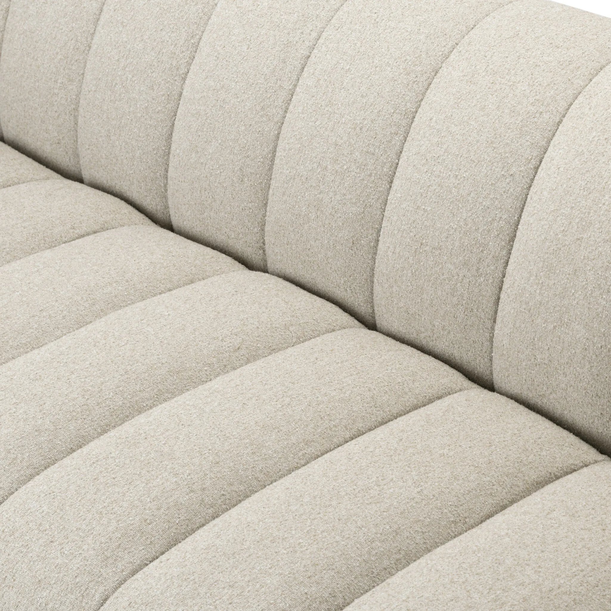 Featuring Carina Weslie Flax Sofa by Four Hands at Amethyst Home. Grand in scale and comfort, this plush sofa features wide dramatic channeling for extra volume and a cloud-like look and sit. Covered in a recycled olefin fabric, known for its UV-resistant, water-repellent and quick-drying abilities, in a Turkish weave with a classic tweed feel.
Overall Dimensi. Amethyst Home provides interior design, new home construction design consulting, vintage area rugs, and lighting in the Dallas metro area.