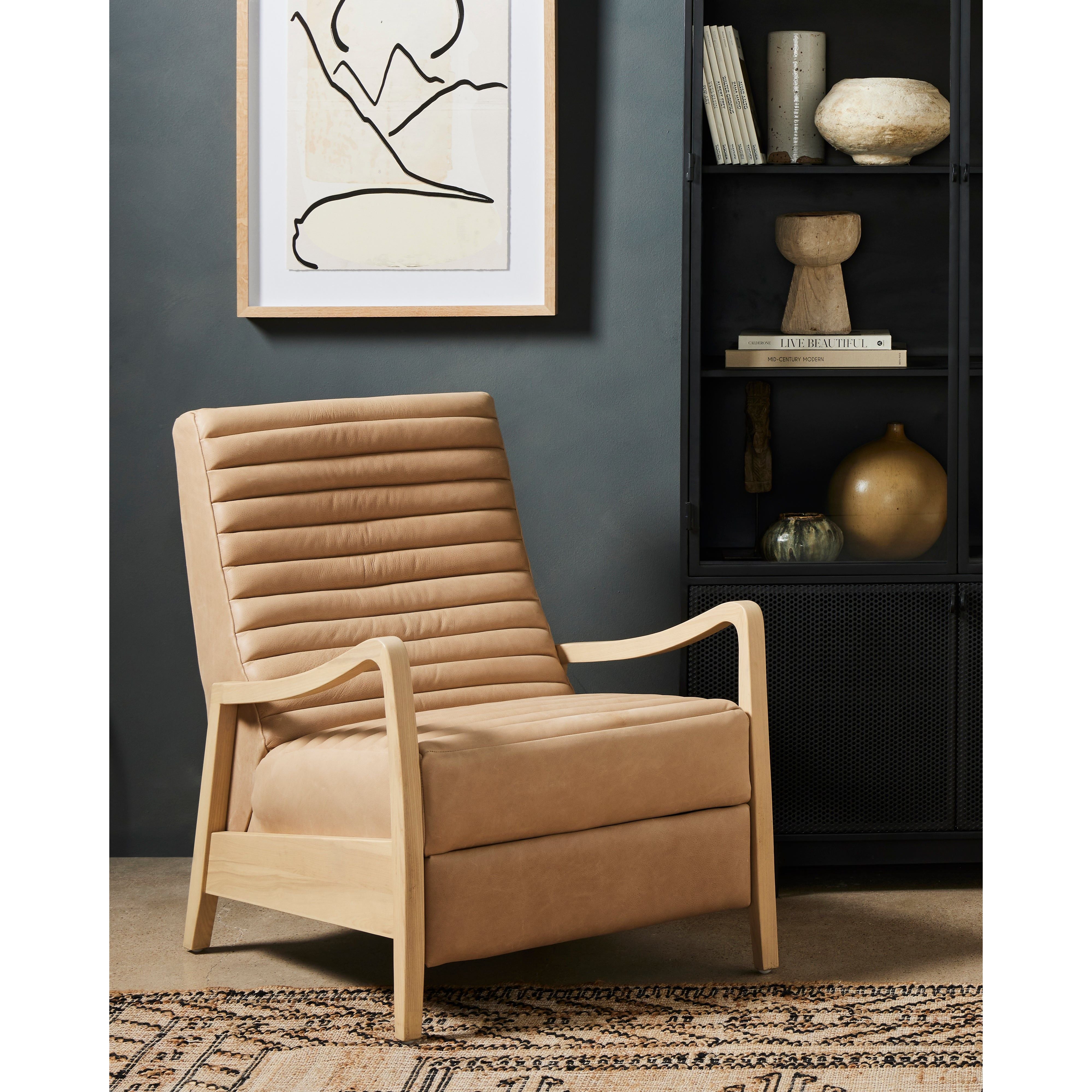 Featuring Chance Palermo Nude Recliner by Four Hands at Amethyst Home. A dramatically shaped midcentury silhouette, modernized with channel tufting. Upholstered in a nude hue top-grain leather with natural whitewashed ash framing for a clean, monochromatic look. A push recliner takes this forward-thinking lounger to the next level.Overall Dimensions: 27.50"W x 36"L x 36"H
Collection:. Amethyst Home provides interior design, new construction, custom furniture, and area rugs in the Omaha metro area.